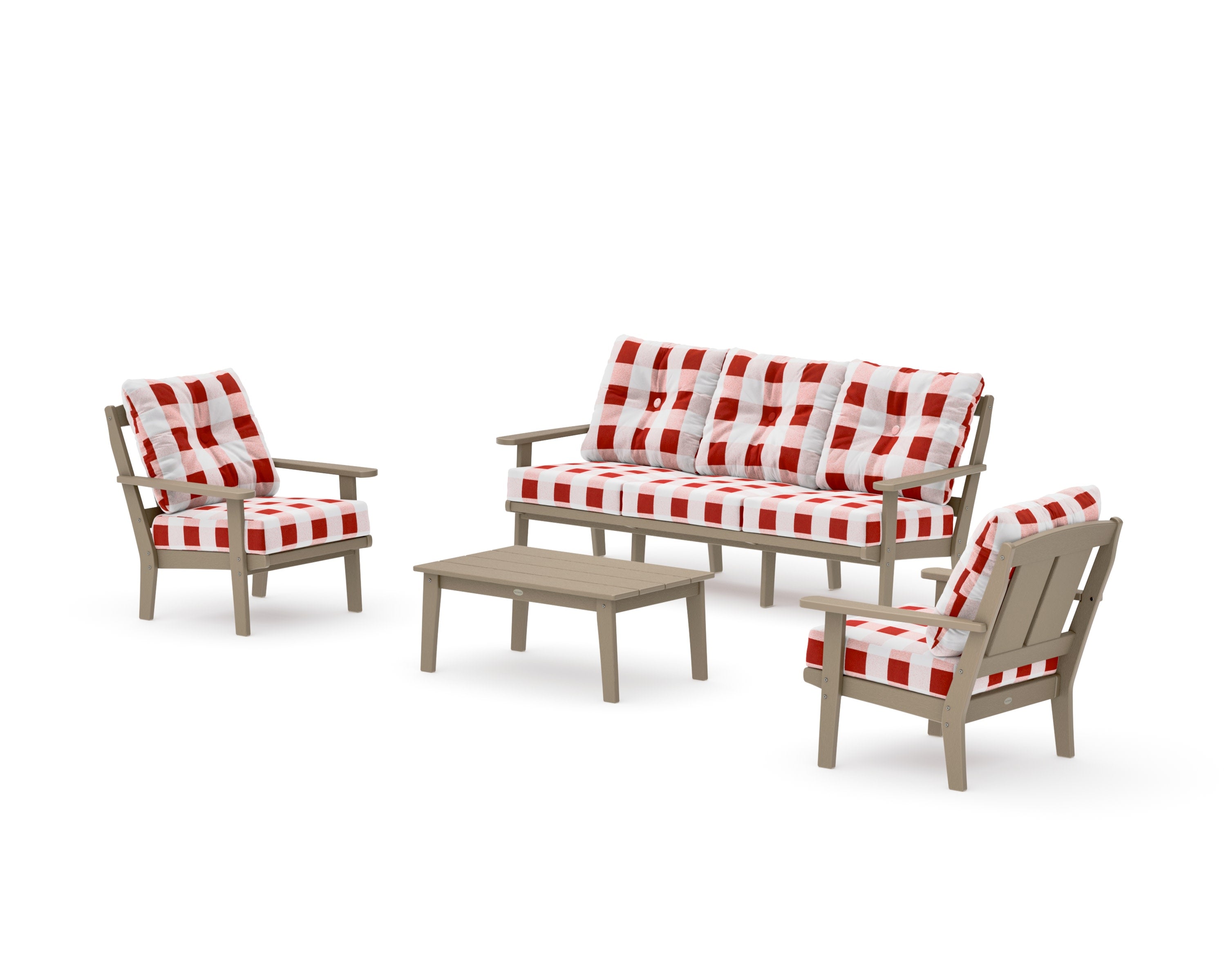 Mission 4-Piece Deep Seating Set with Sofa in Vintage Sahara / Buffalo Plaid Crimson