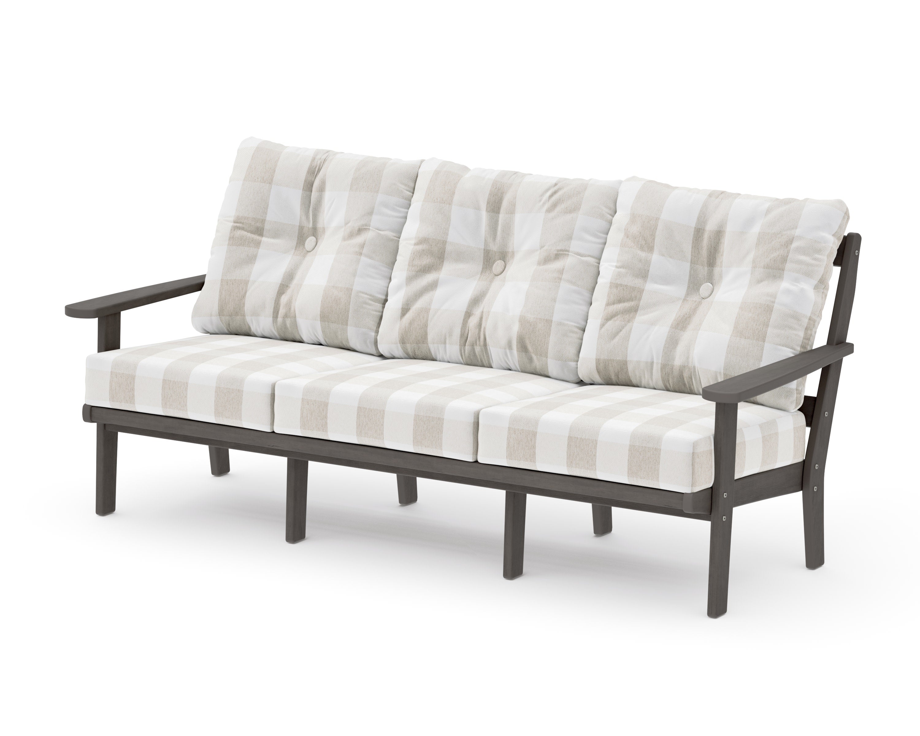 Mission Deep Seating Sofa in Driftwood / Buffalo Plaid Dune Burlap