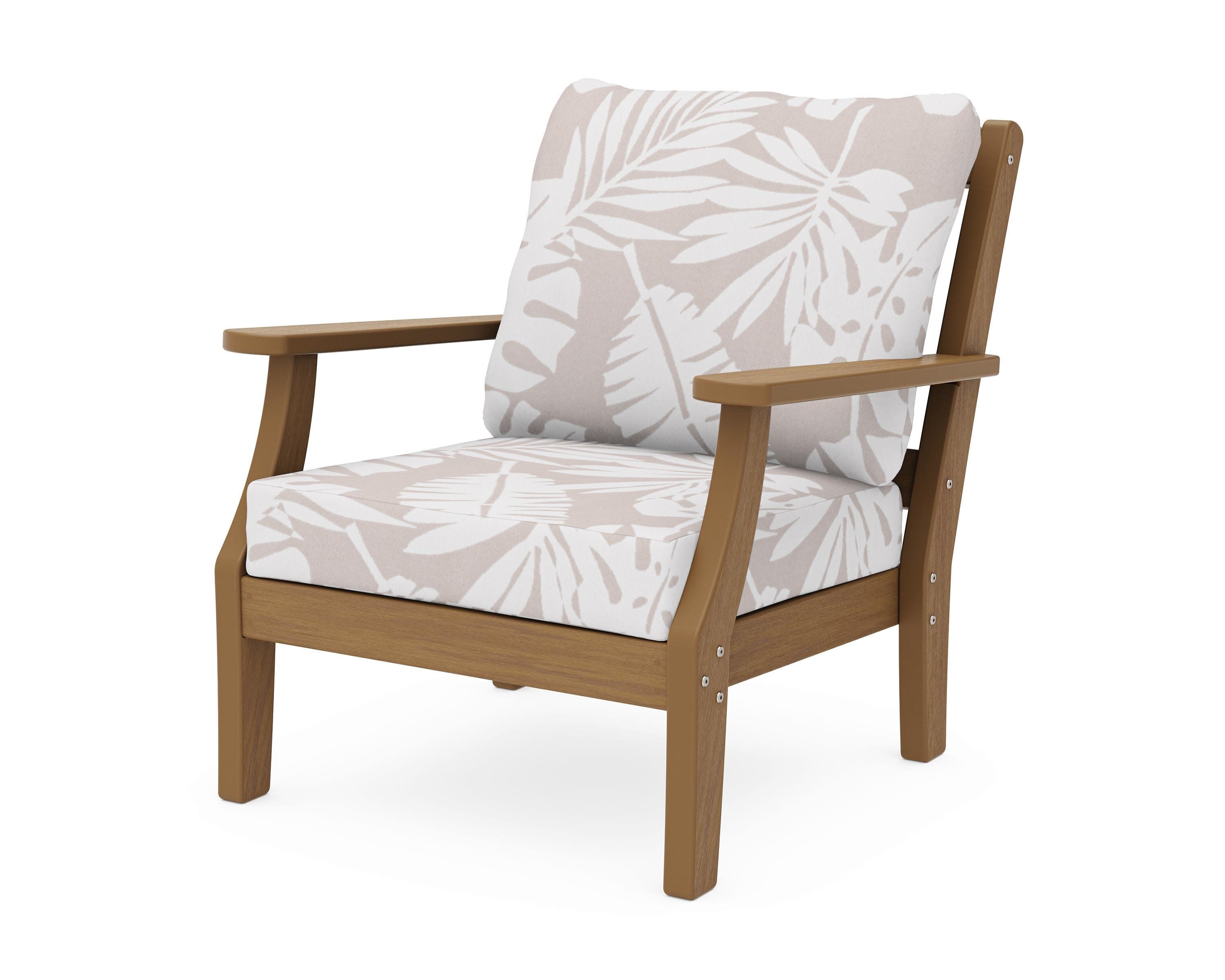 Chinoiserie Deep Seating Chair in Natural / Leaf Dune Burlap