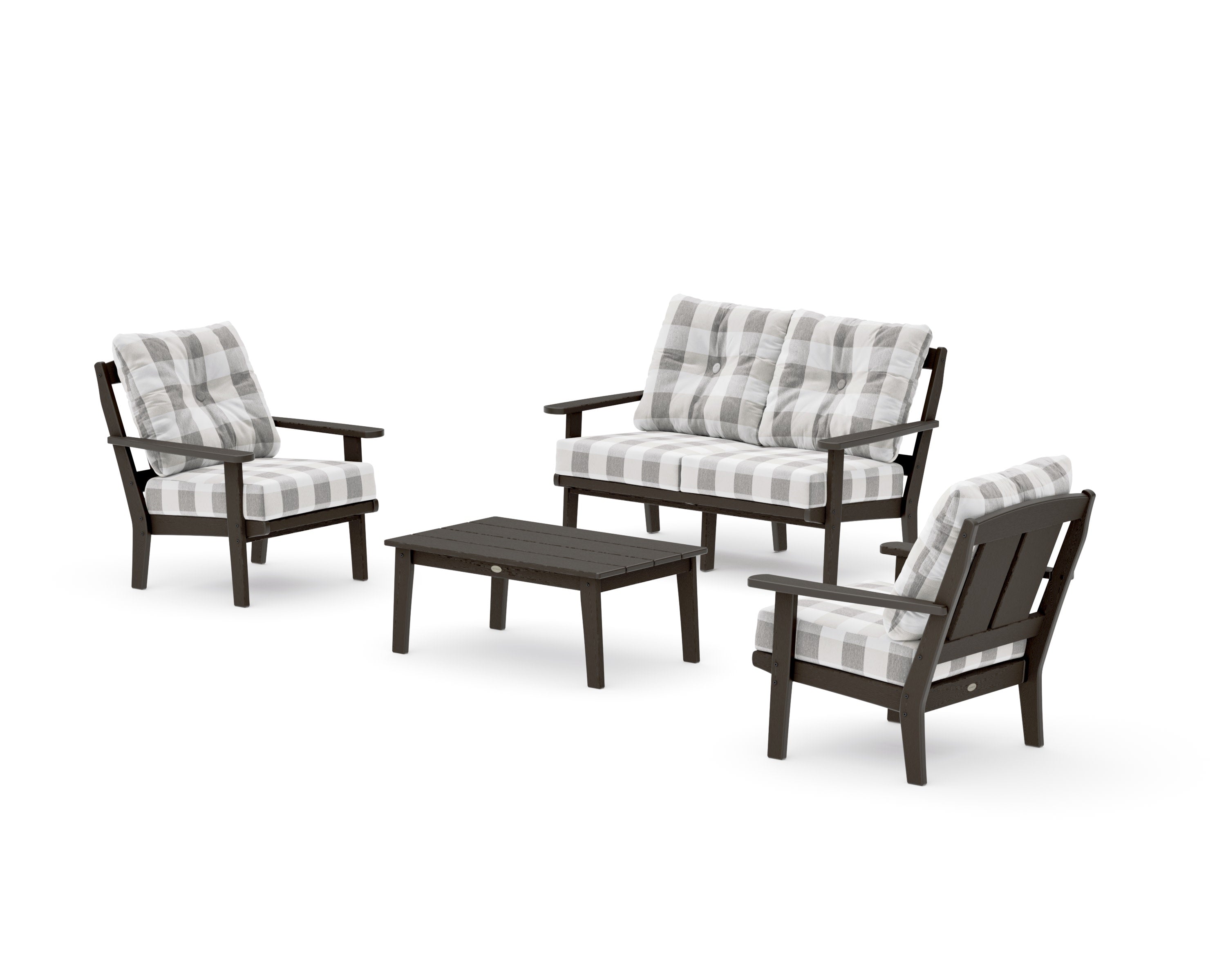 Mission 4-Piece Deep Seating Set with Loveseat in Vintage Coffee / Buffalo Plaid Grey Mist