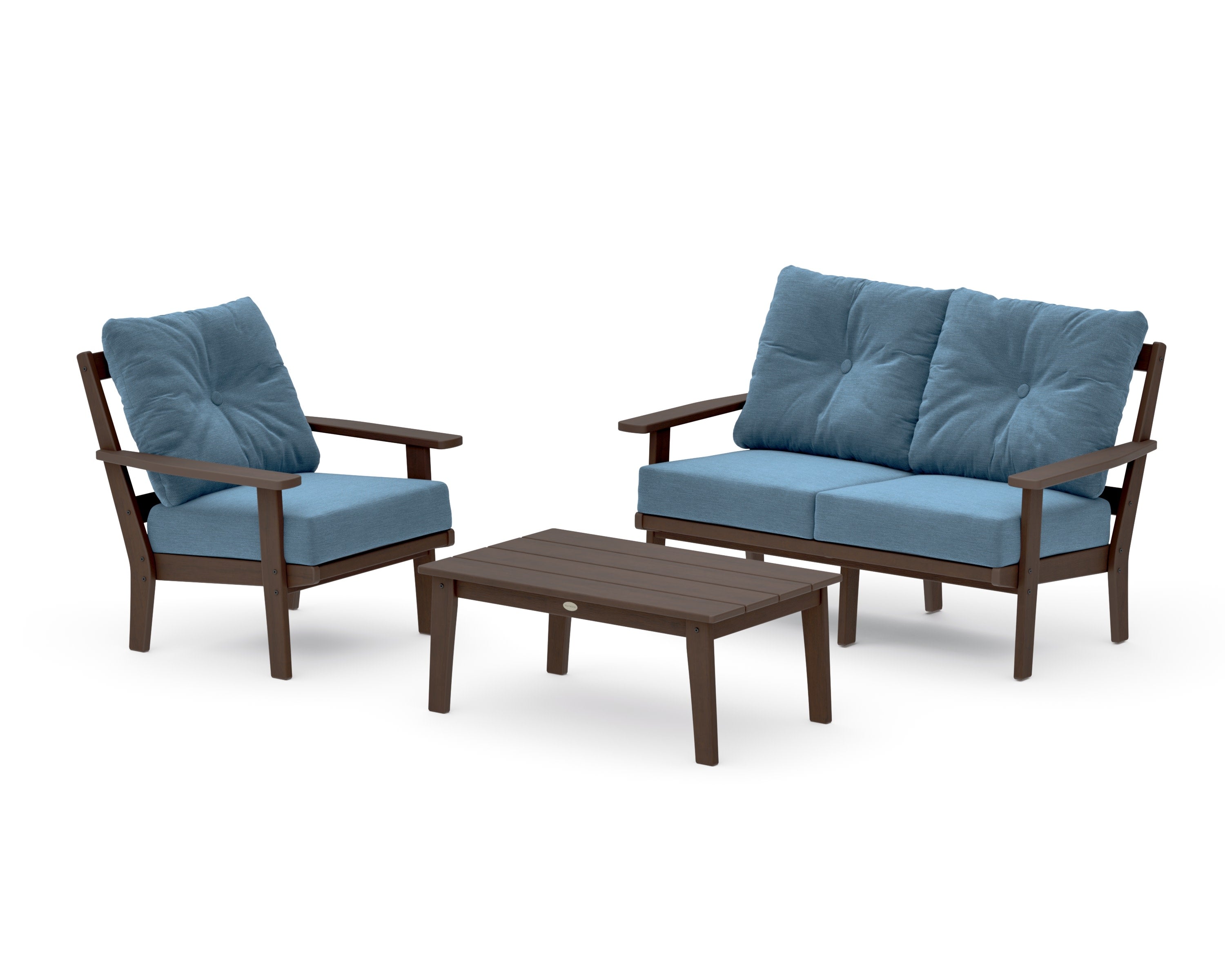 Prairie 3-Piece Deep Seating Set with Loveseat in Kona / Sky Blue