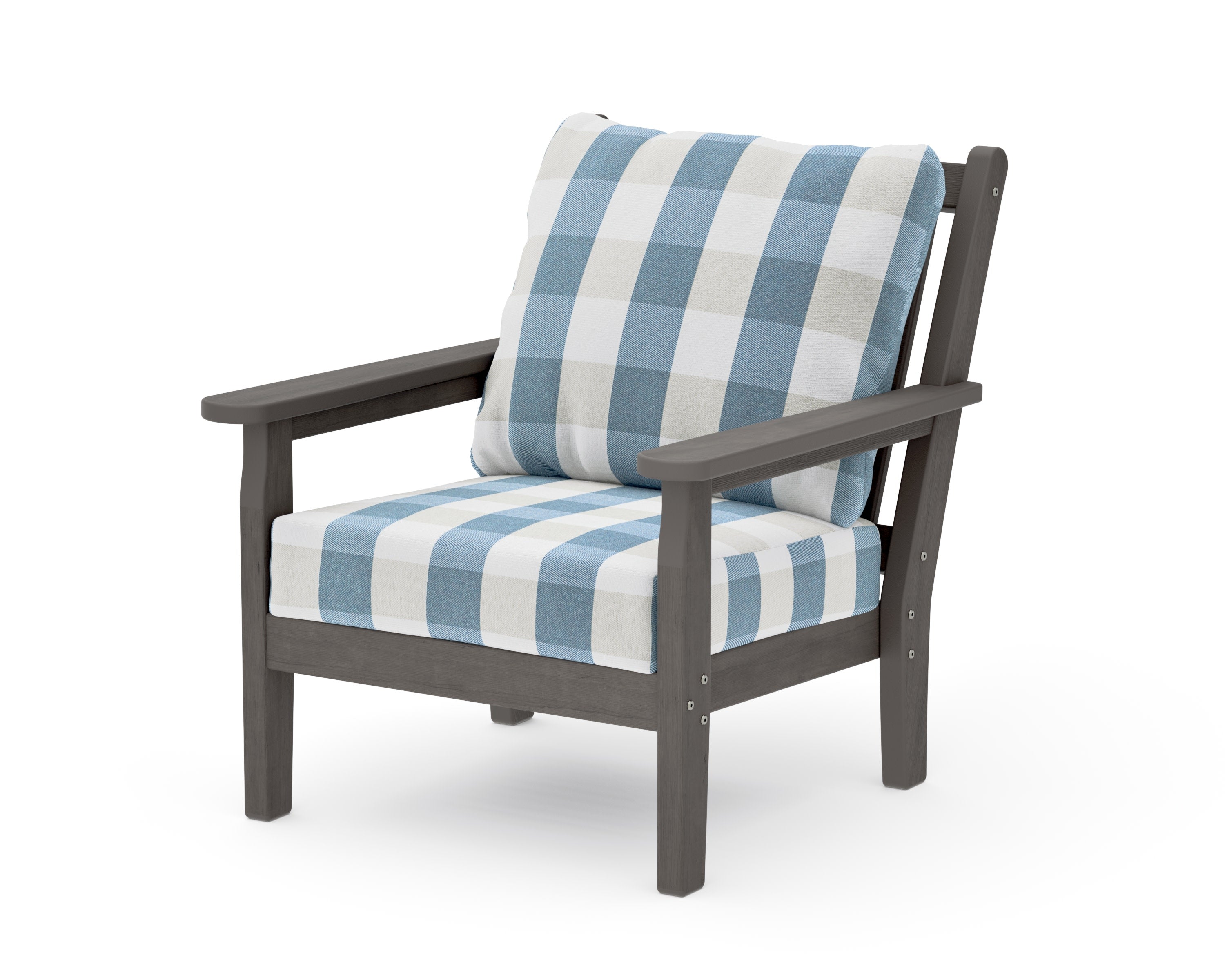 Chippendale Deep Seating Chair in Driftwood / Buffalo Plaid Sky Blue