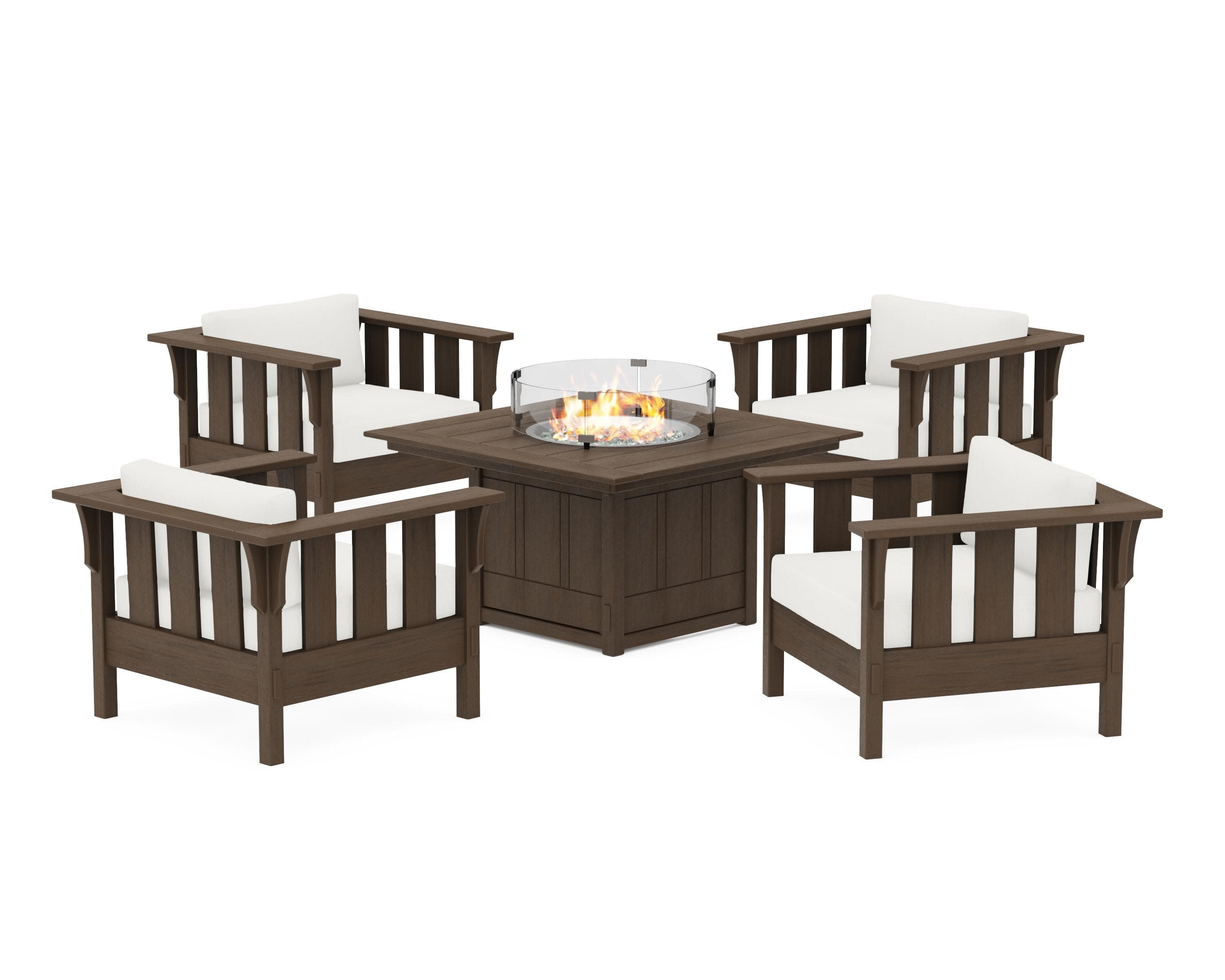 Acadia 5-Piece Deep Seating Set with Fire Pit Table in Kona / Natural Linen