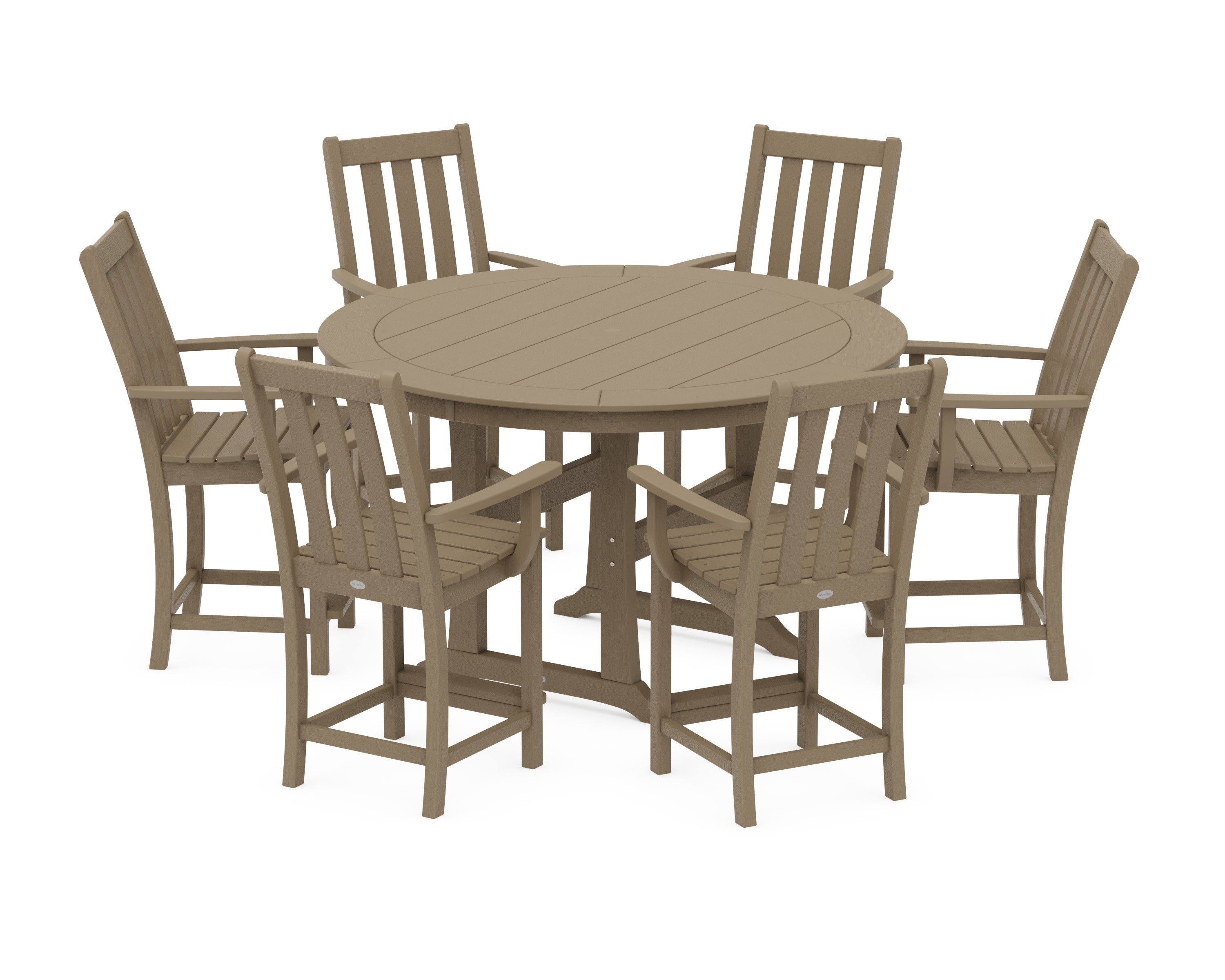 Vineyard 7-Piece Arm Chair Round Counter Set in Vintage Sahara