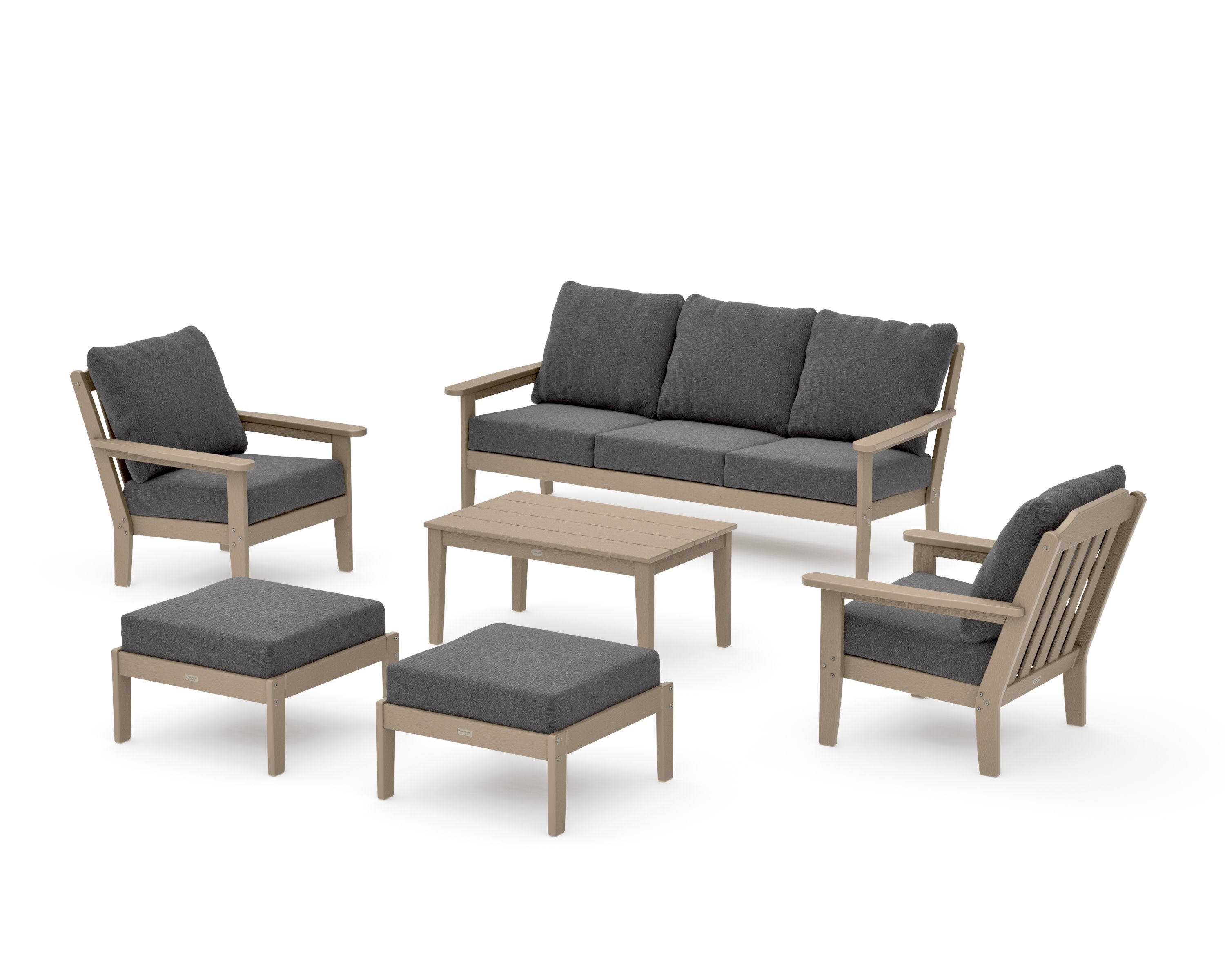 Cottage 6-Piece Lounge Sofa Set in Vintage Sahara / Ash Charcoal