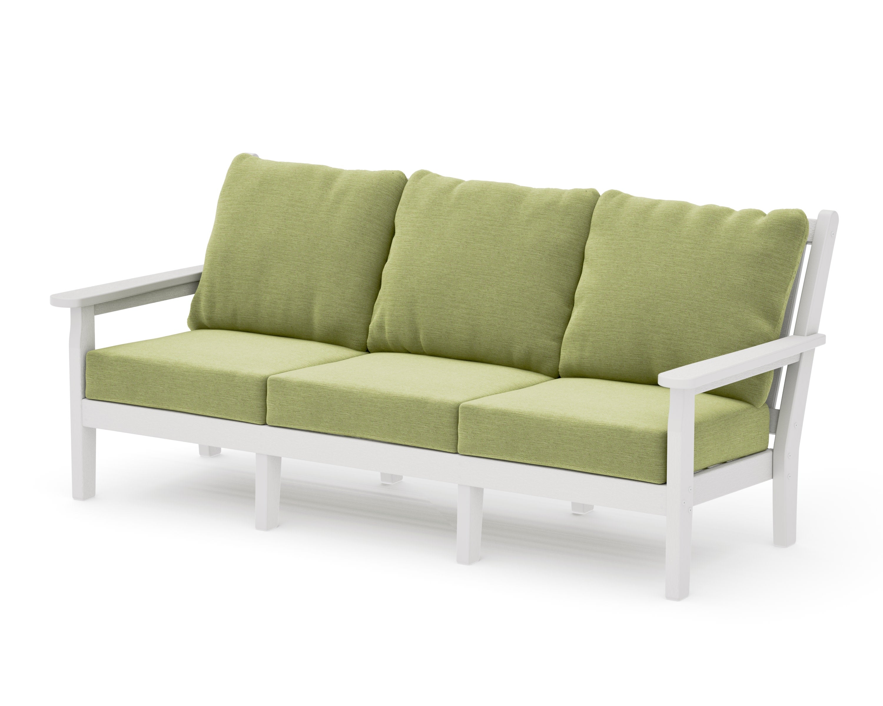 Chippendale Deep Seating Sofa in Vintage White / Chartreuse Boucle