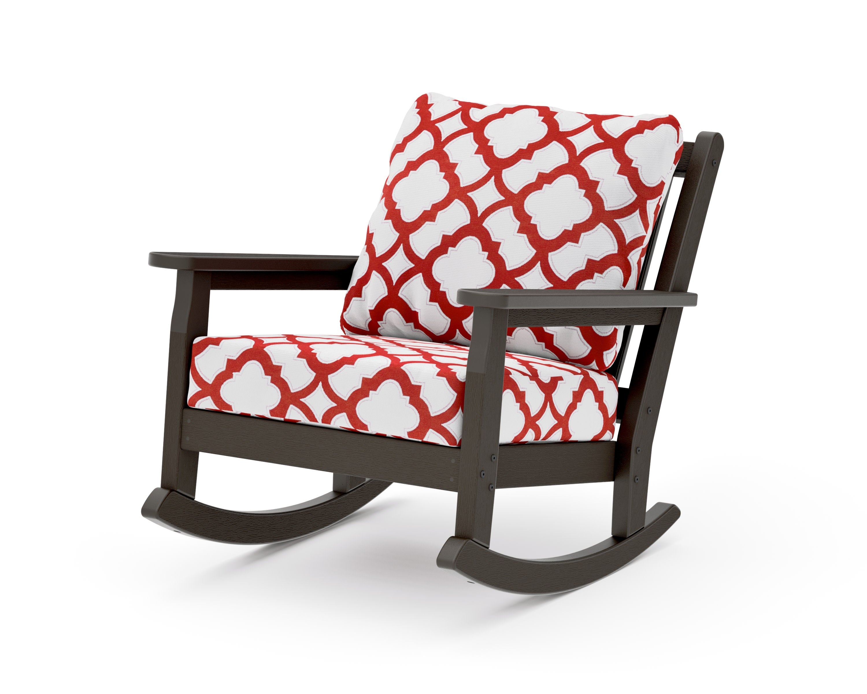 Chippendale Deep Seating Rocking Chair in Vintage Coffee / Trellis Crimson