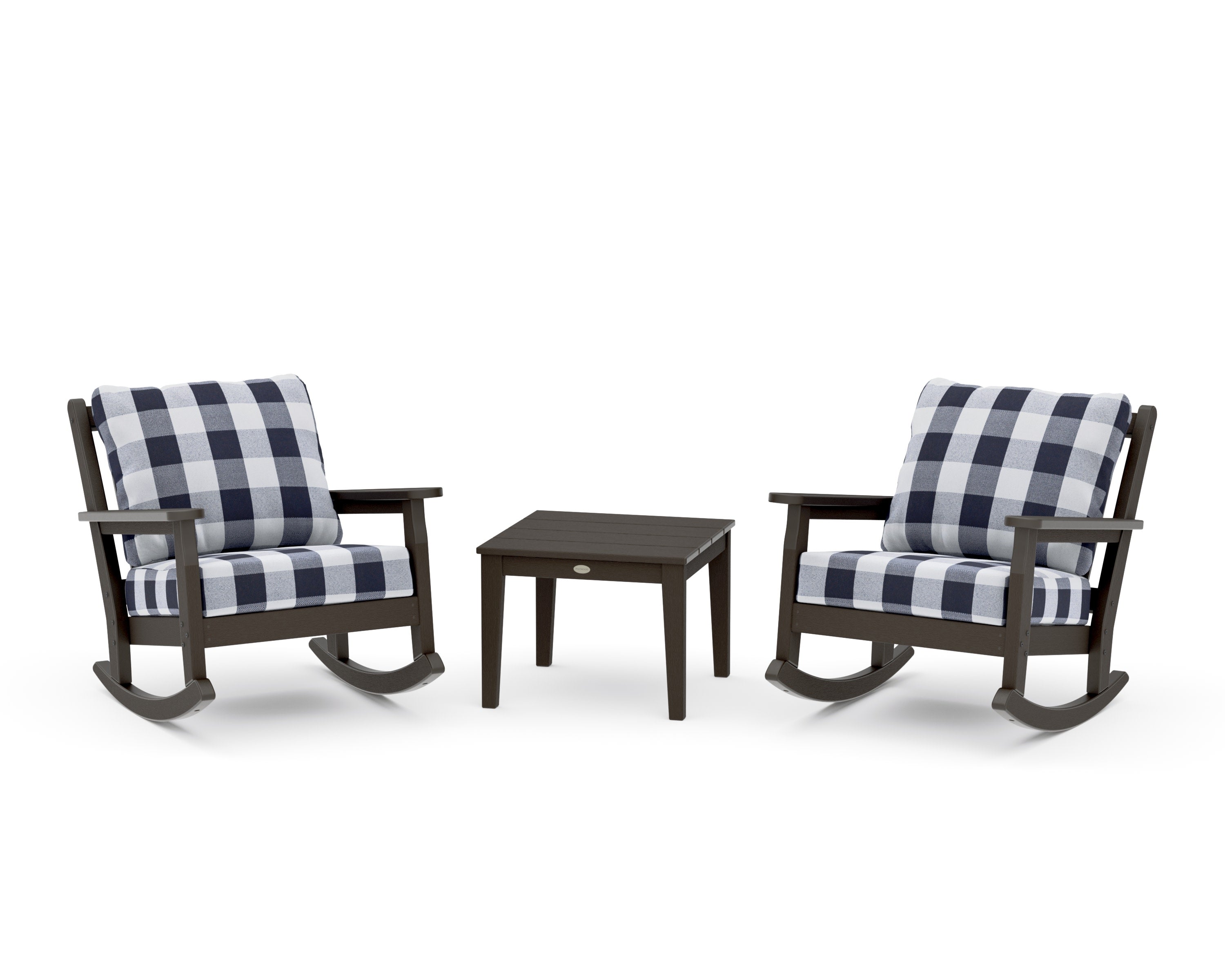 Chippendale 3-Piece Deep Seating Rocker Set in Vintage Coffee / Buffalo Plaid Navy