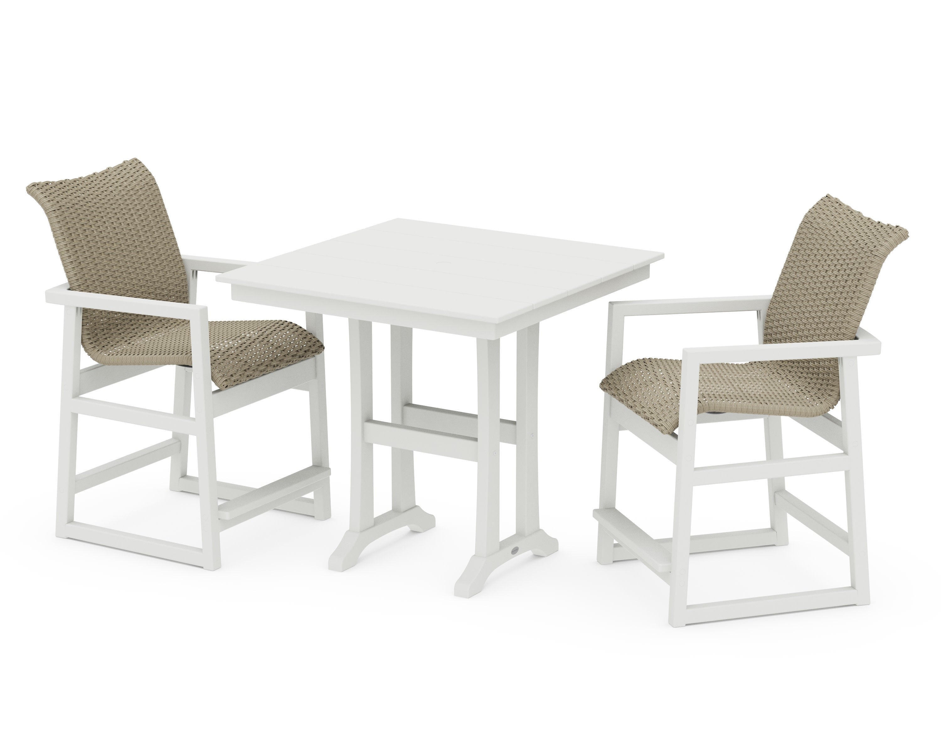EDGE Woven 3-Piece Farmhouse Counter Set with Trestle Legs in Vintage White / Dune Grass
