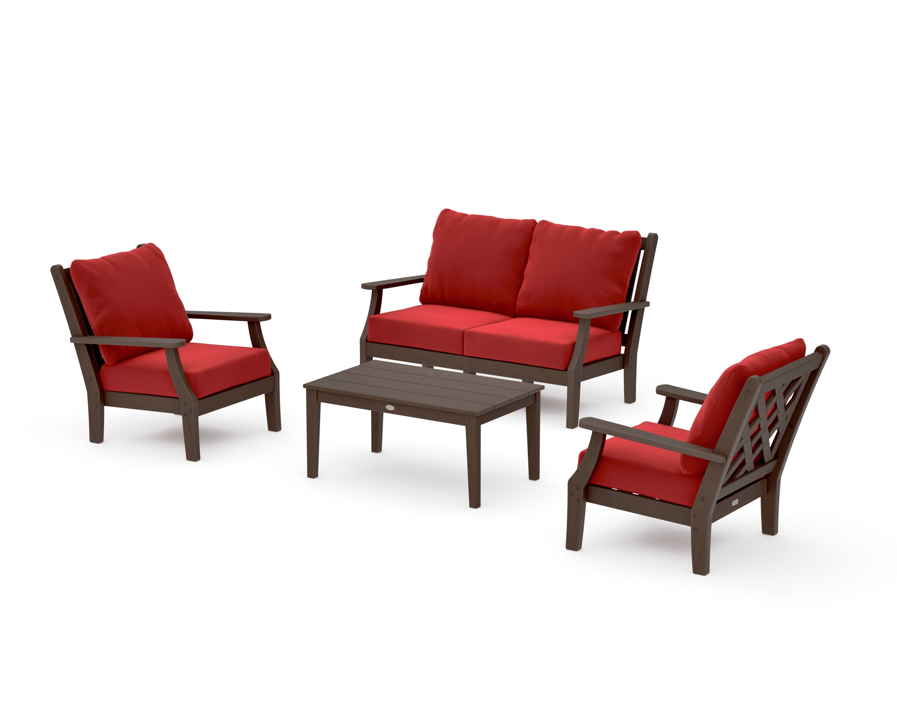 Wovendale 4-Piece Deep Seating Set with Loveseat in Kona / Crimson Linen