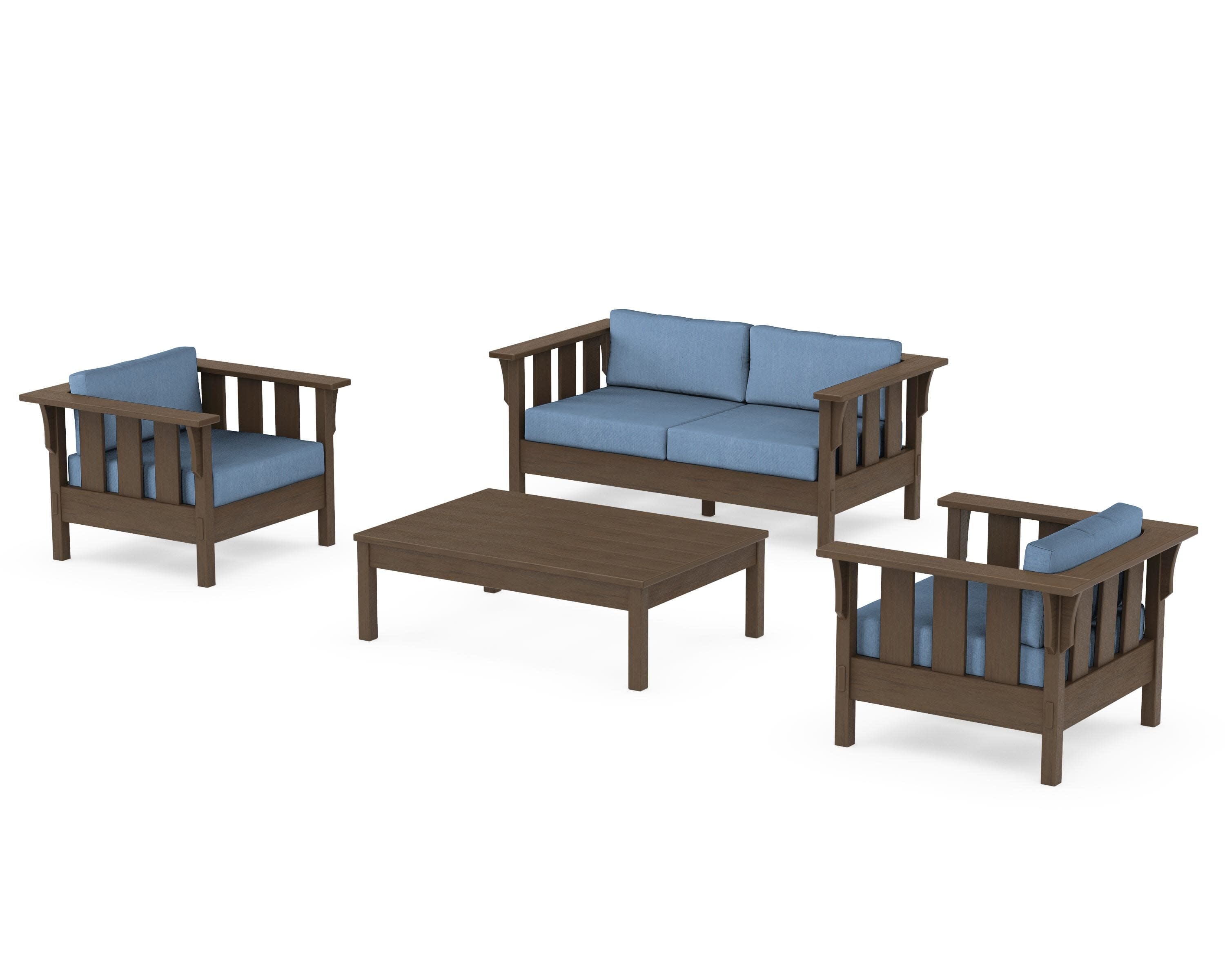 Acadia 4-Piece Deep Seating Set with Loveseat in Kona / Sky Blue