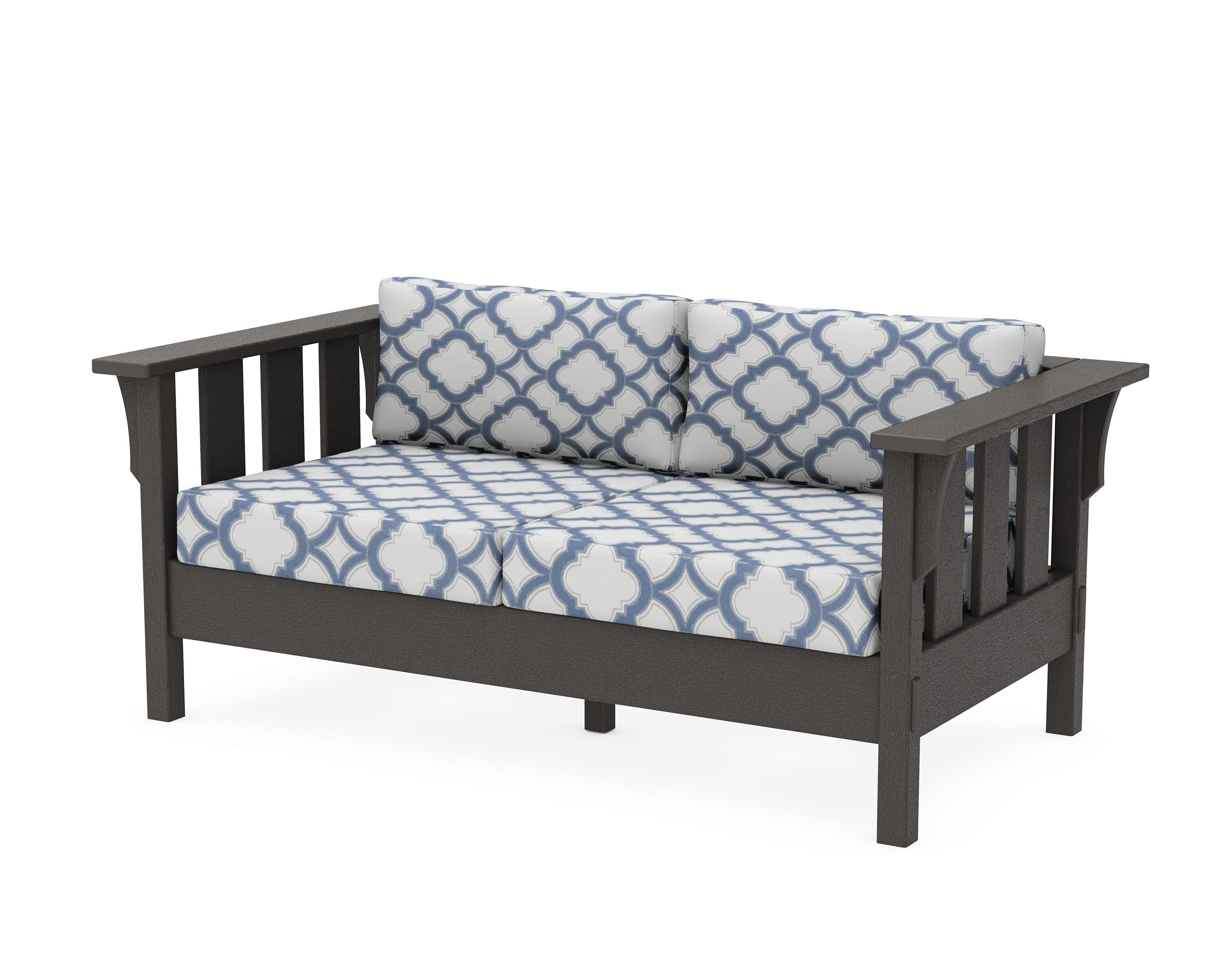 Acadia Deep Seating Loveseat in Vintage Coffee / Trellis Sky Blue