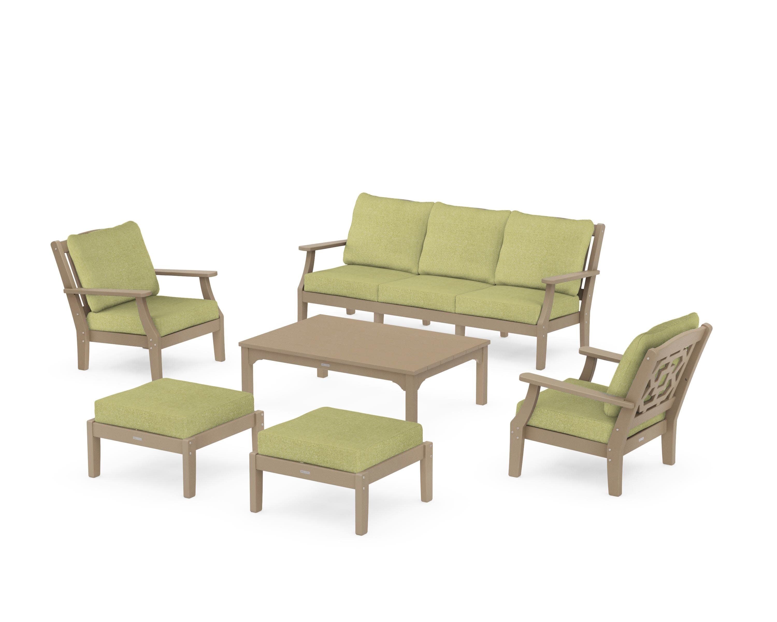 Chinoiserie 6-Piece Lounge Sofa Set in Vintage Sahara / Chartreuse Boucle
