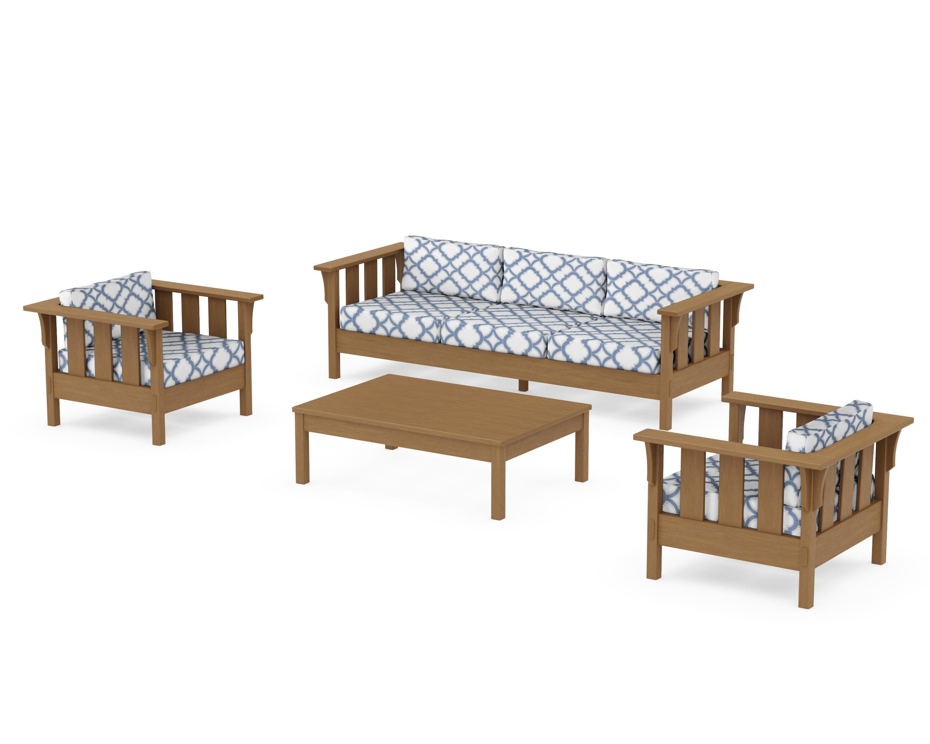 Acadia 4-Piece Deep Seating Set with Sofa in Natural / Trellis Sky Blue