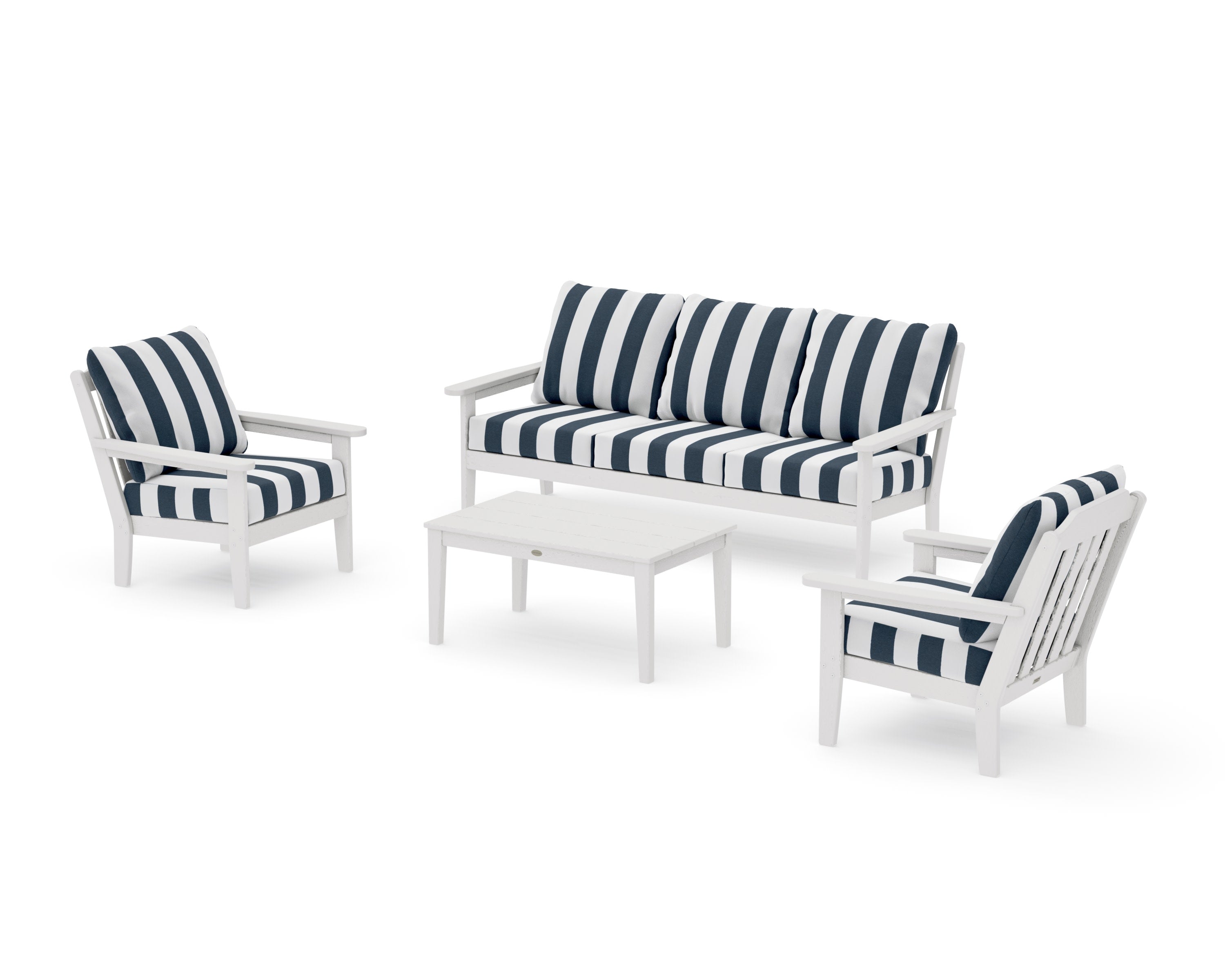 Cottage 4-Piece Deep Seating Set with Sofa in Vintage White / Cabana Stripe Marine Indigo