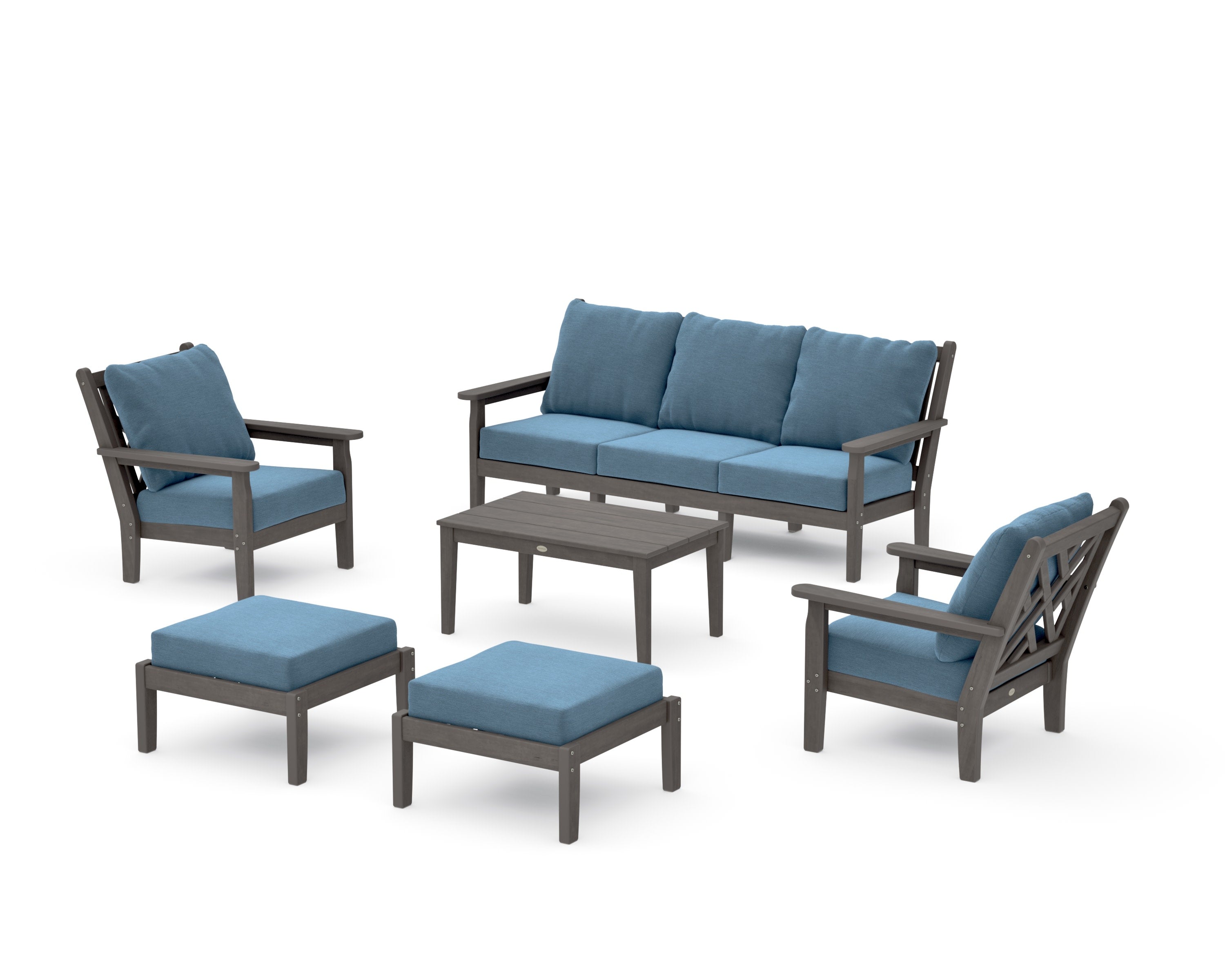 Chippendale 6-Piece Lounge Sofa Set in Driftwood / Sky Blue