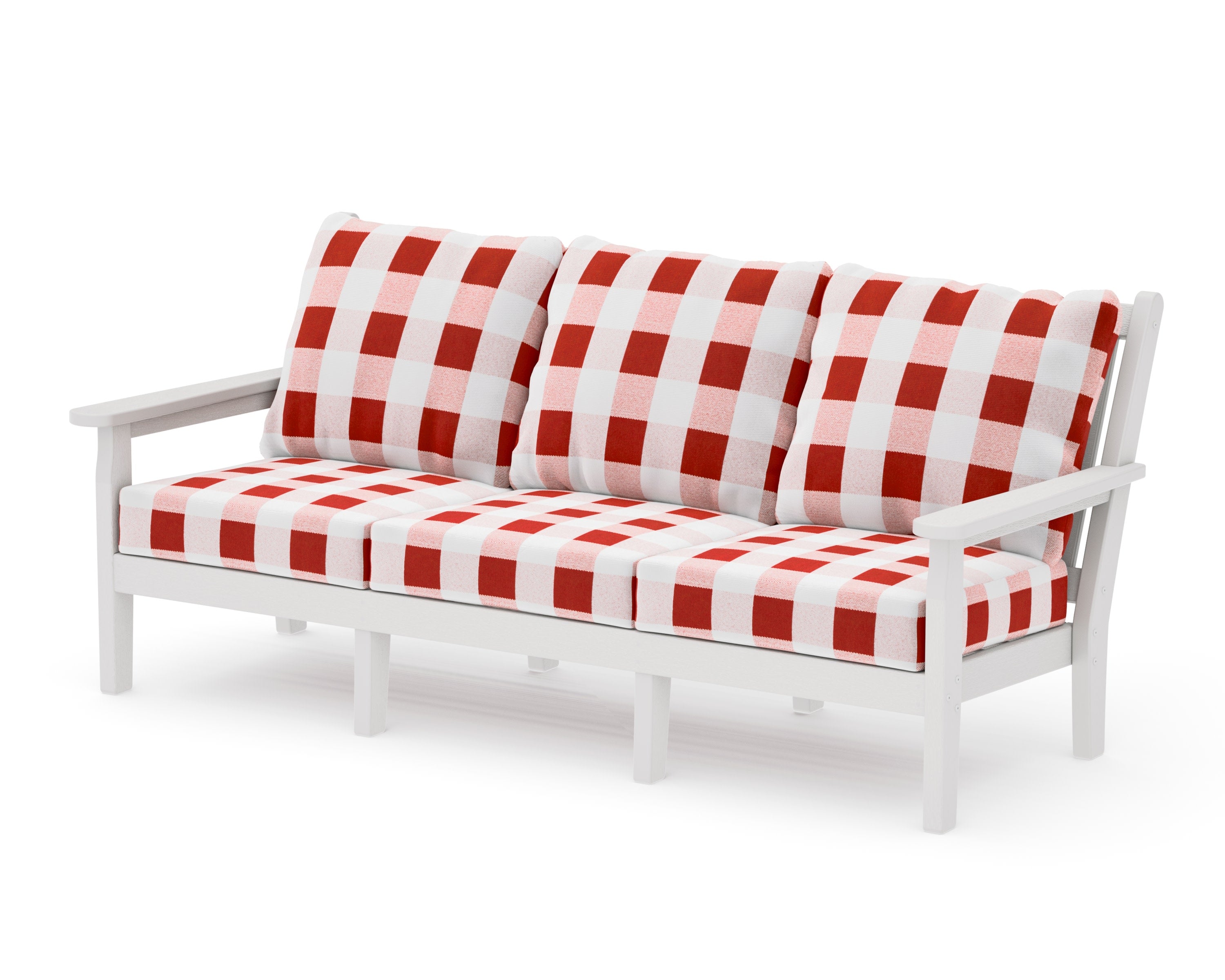 Chippendale Deep Seating Sofa in Vintage White / Buffalo Plaid Crimson