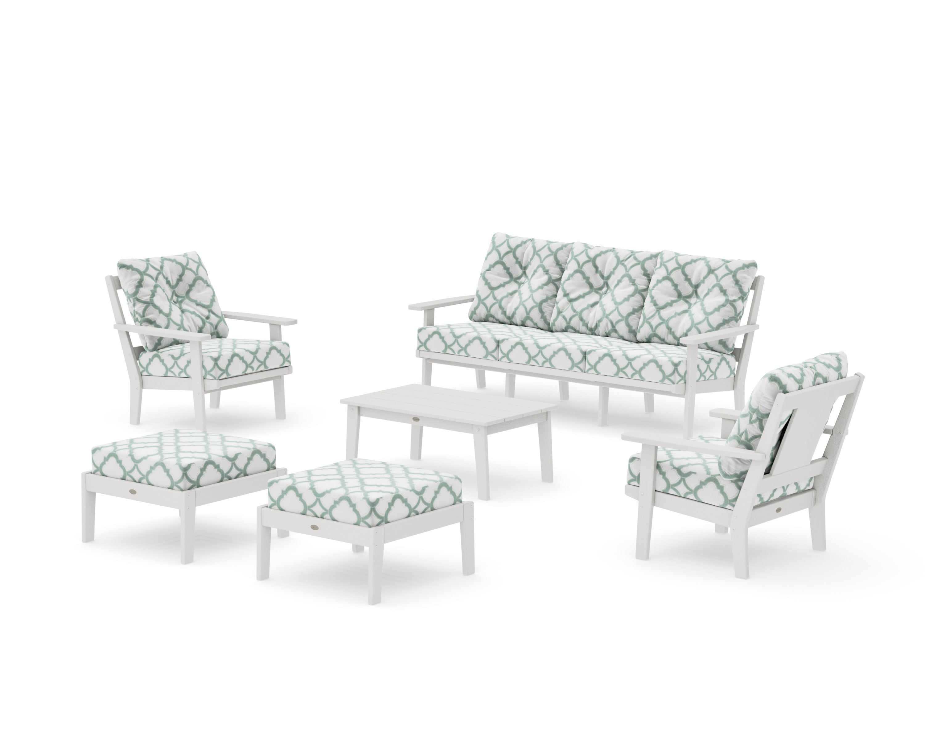 Prairie 6-Piece Lounge Sofa Set in Vintage White / Trellis Glacier Spa