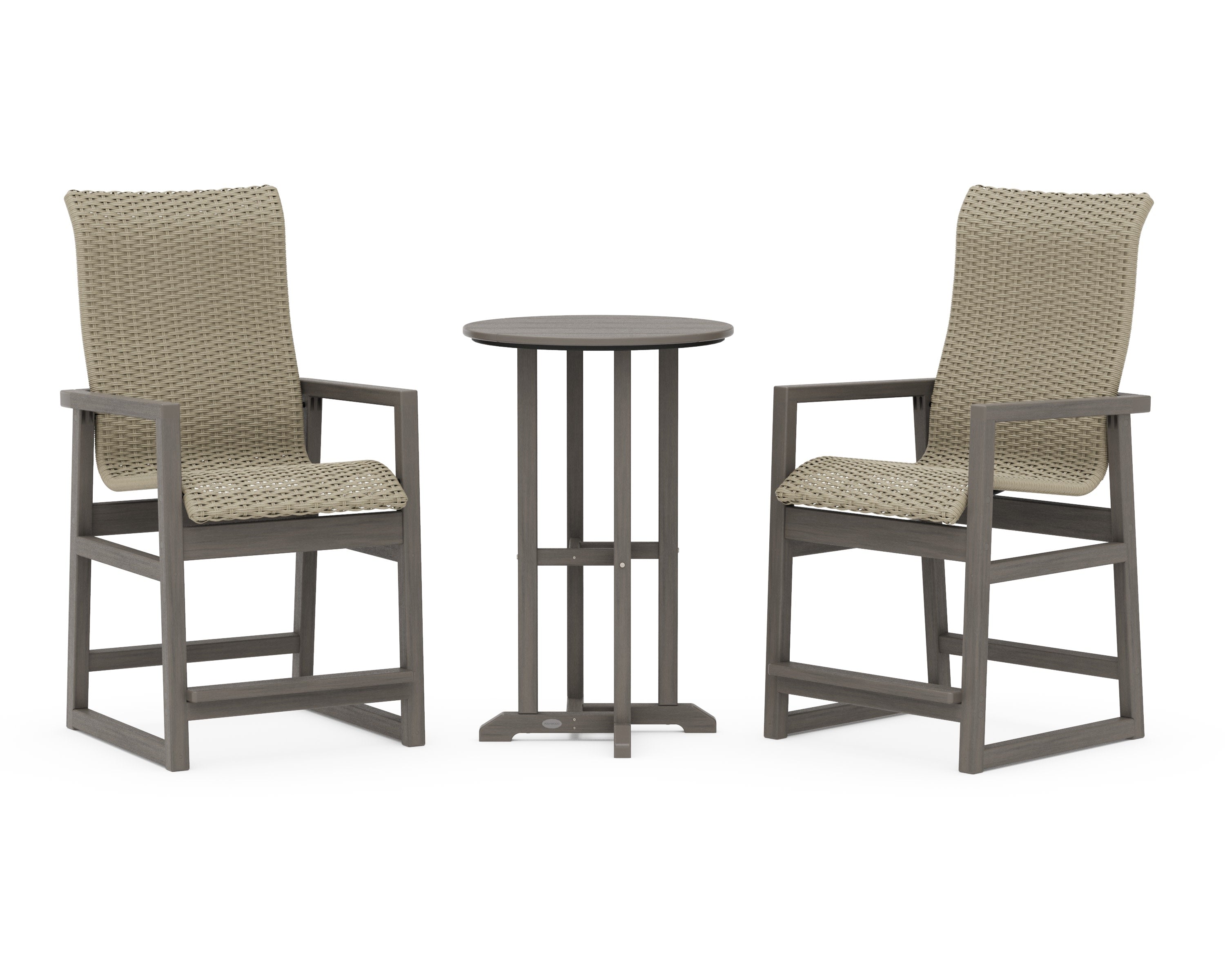 EDGE Woven Highback 3-Piece Farmhouse Counter Set in Driftwood / Dune Grass