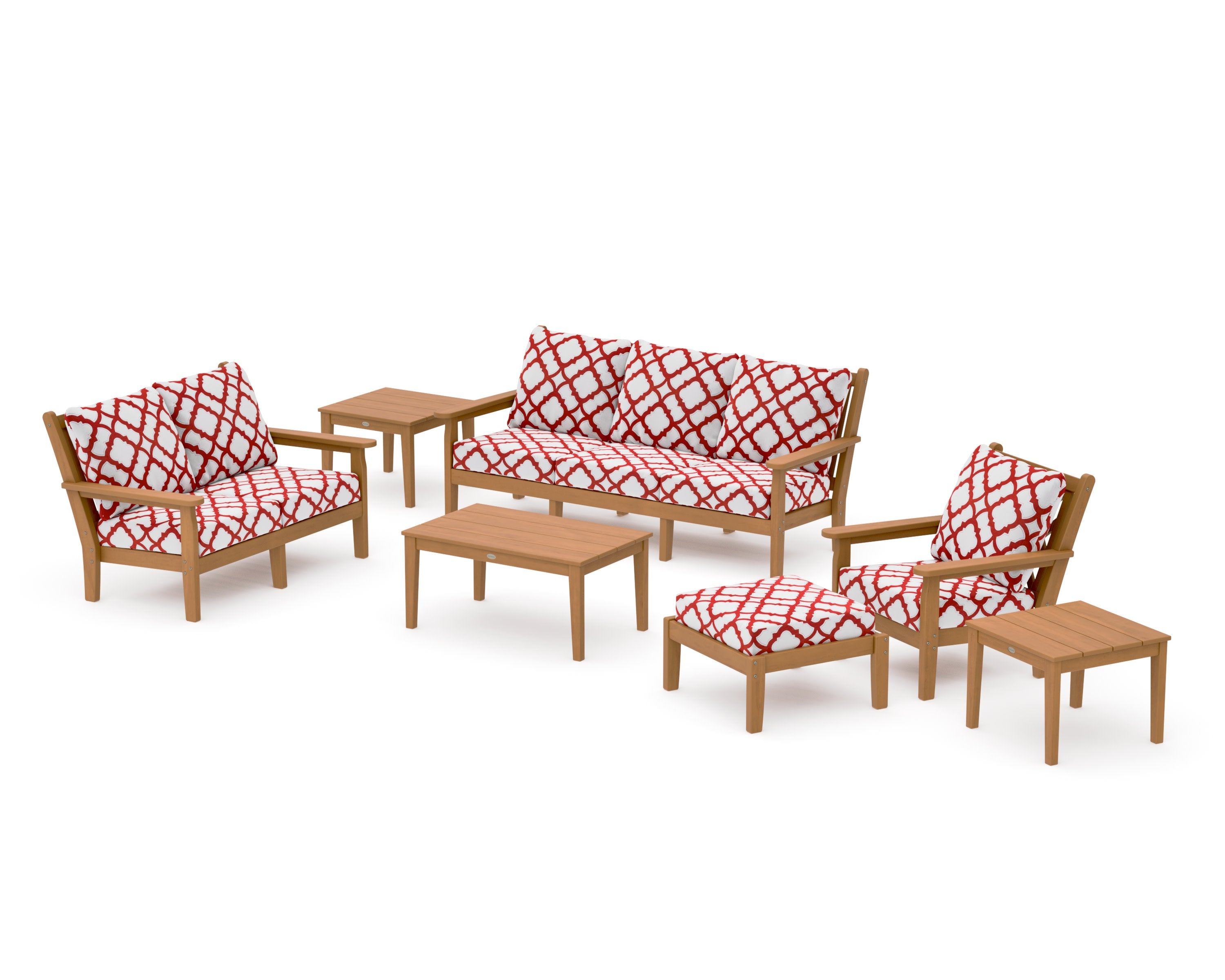 Chippendale 7-Piece Deep Seating Set in Natural / Trellis Crimson