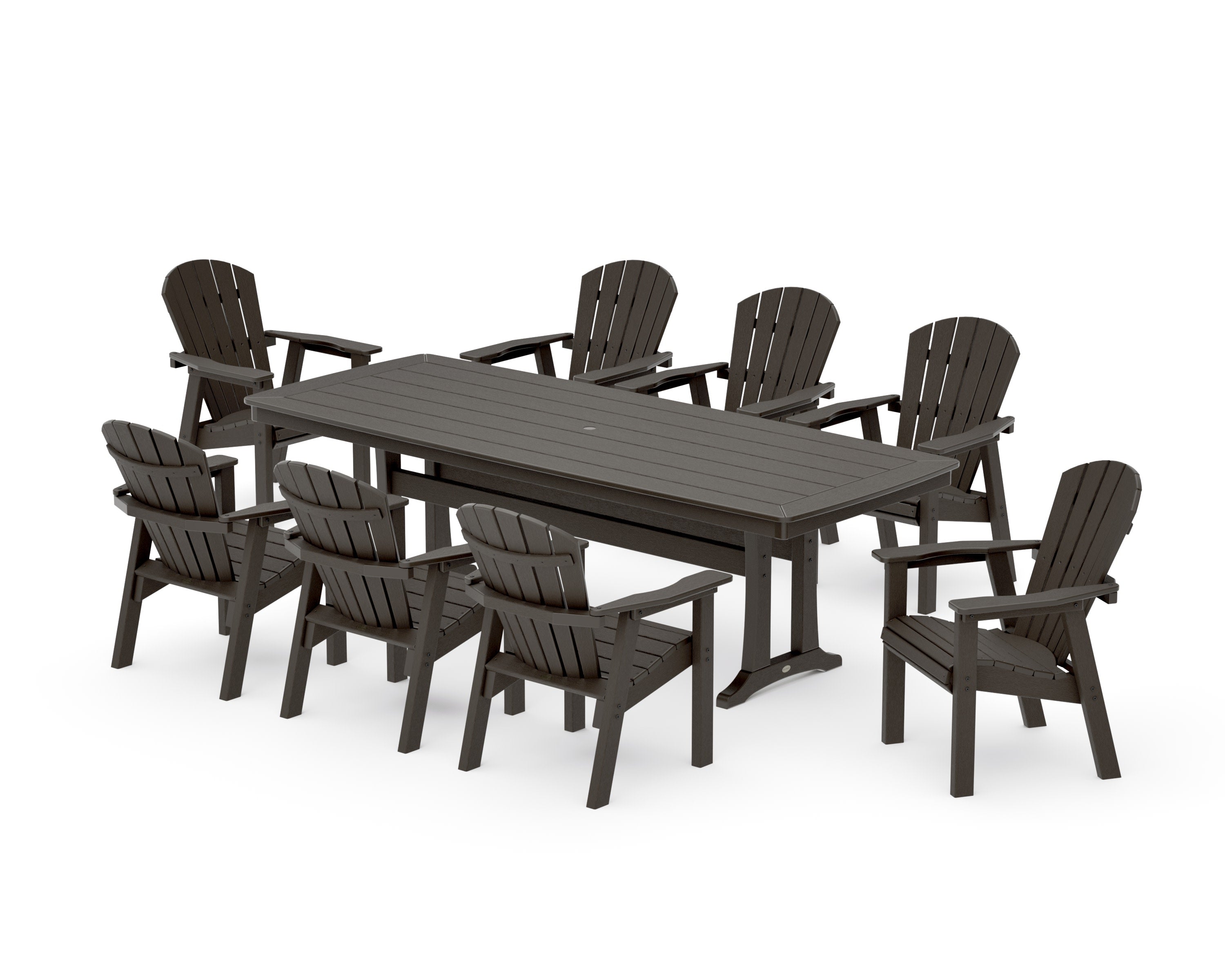 Seashell 9-Piece Dining Set with Trestle Legs in Vintage Coffee
