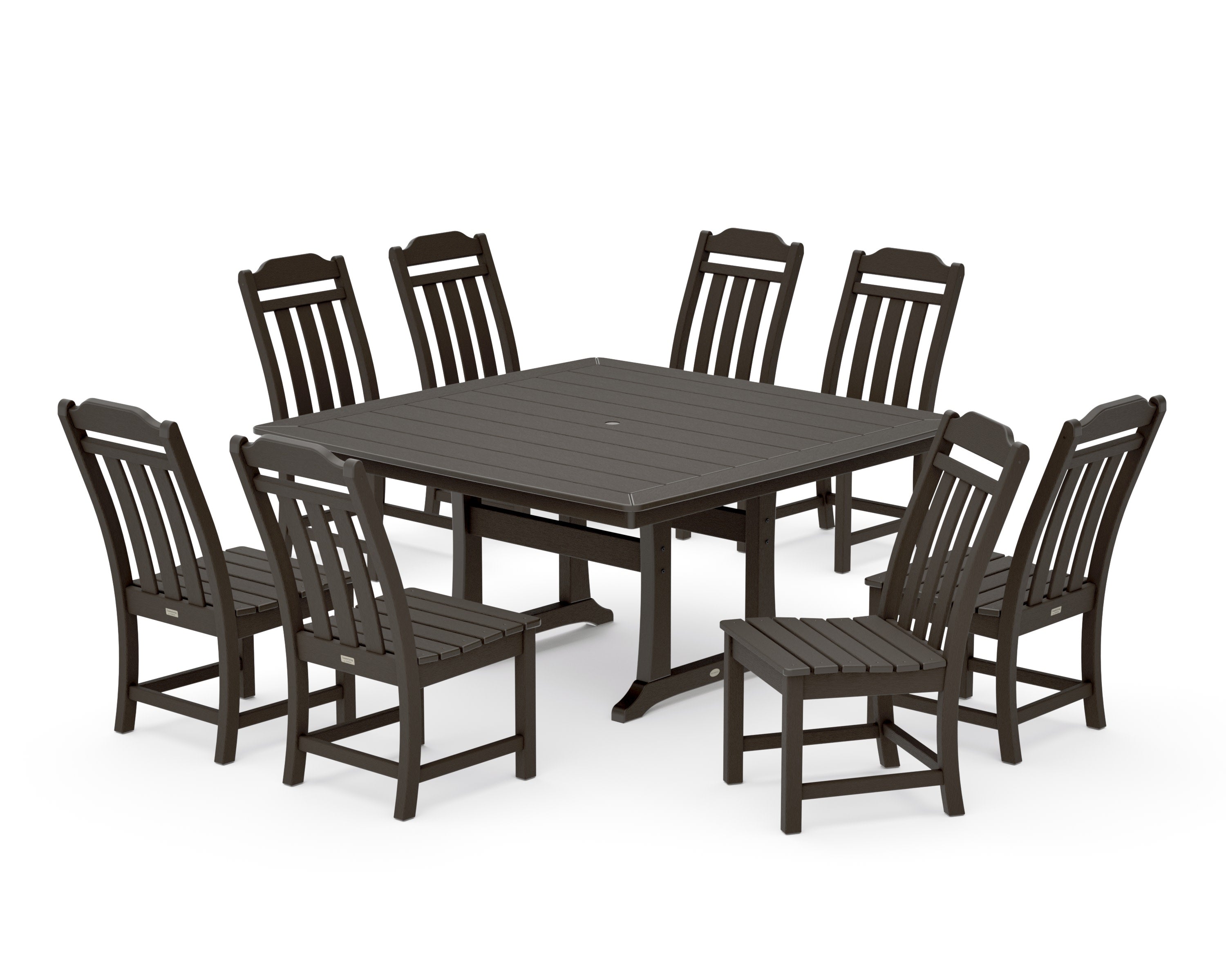 Cottage 9-Piece Square Side Chair Dining Set with Trestle Legs in Vintage Coffee