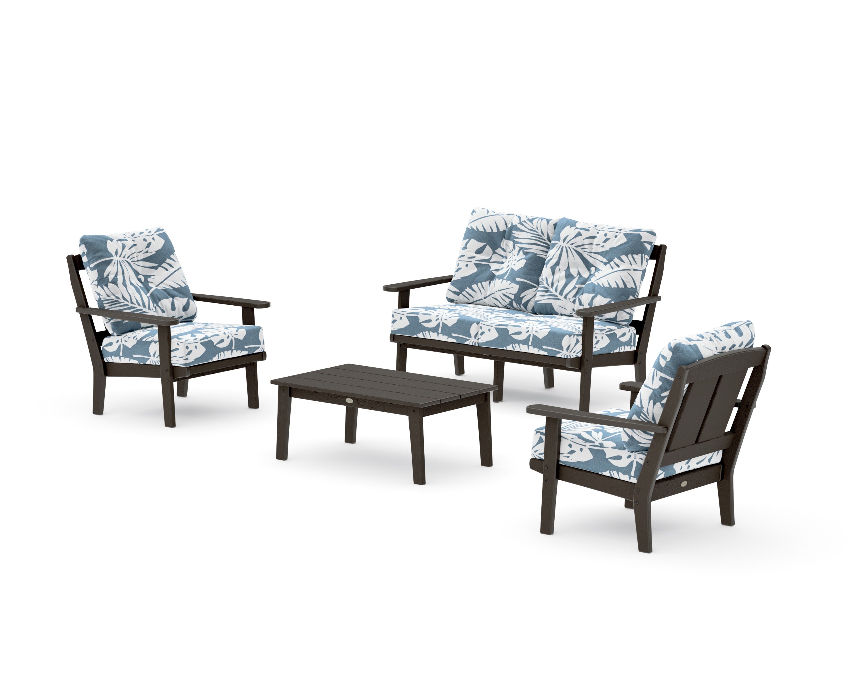 Mission 4-Piece Deep Seating Set with Loveseat in Vintage Coffee / Leaf Sky Blue