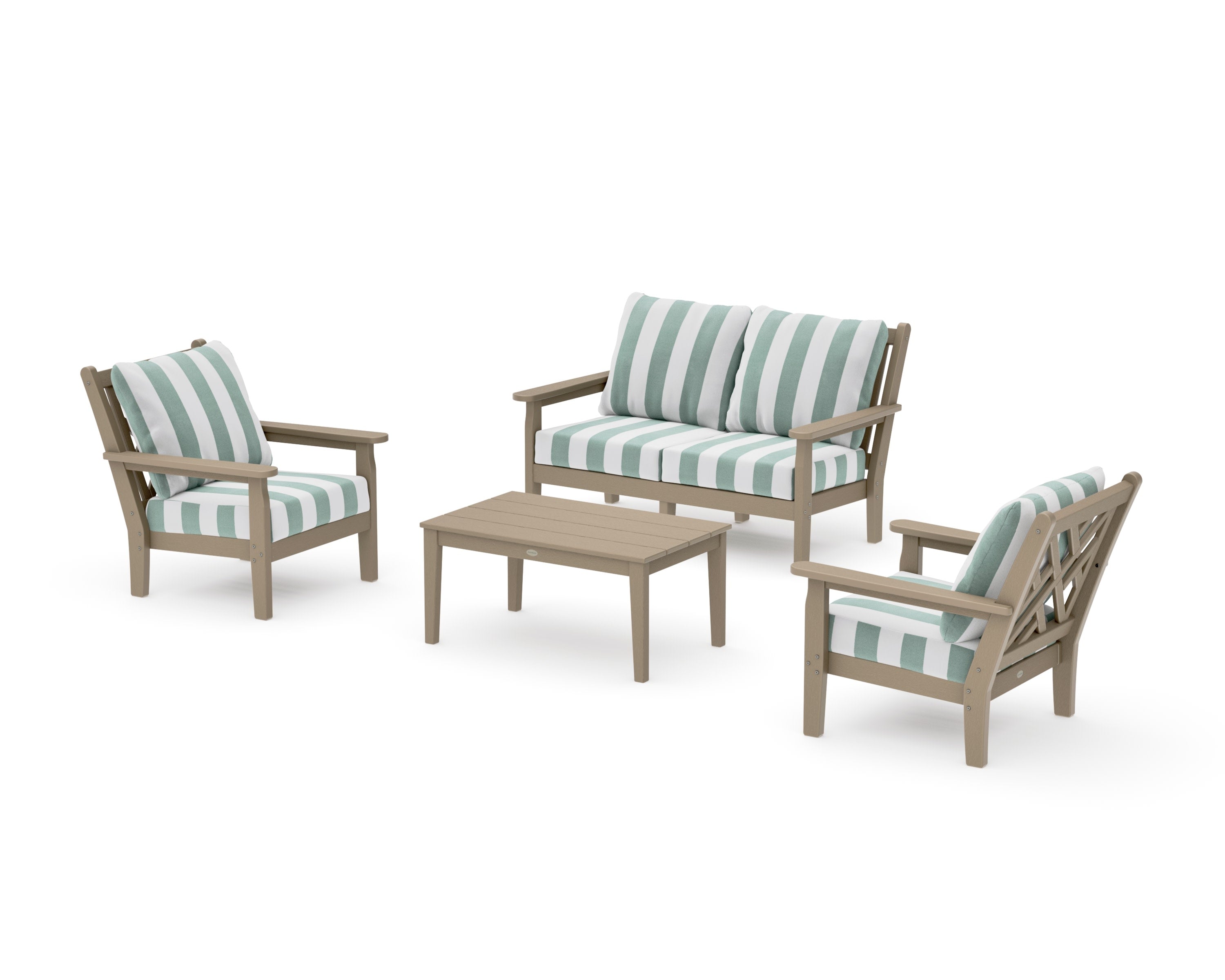 Chippendale 4-Piece Deep Seating Set with Loveseat in Vintage Sahara / Cabana Stripe Glacier Spa