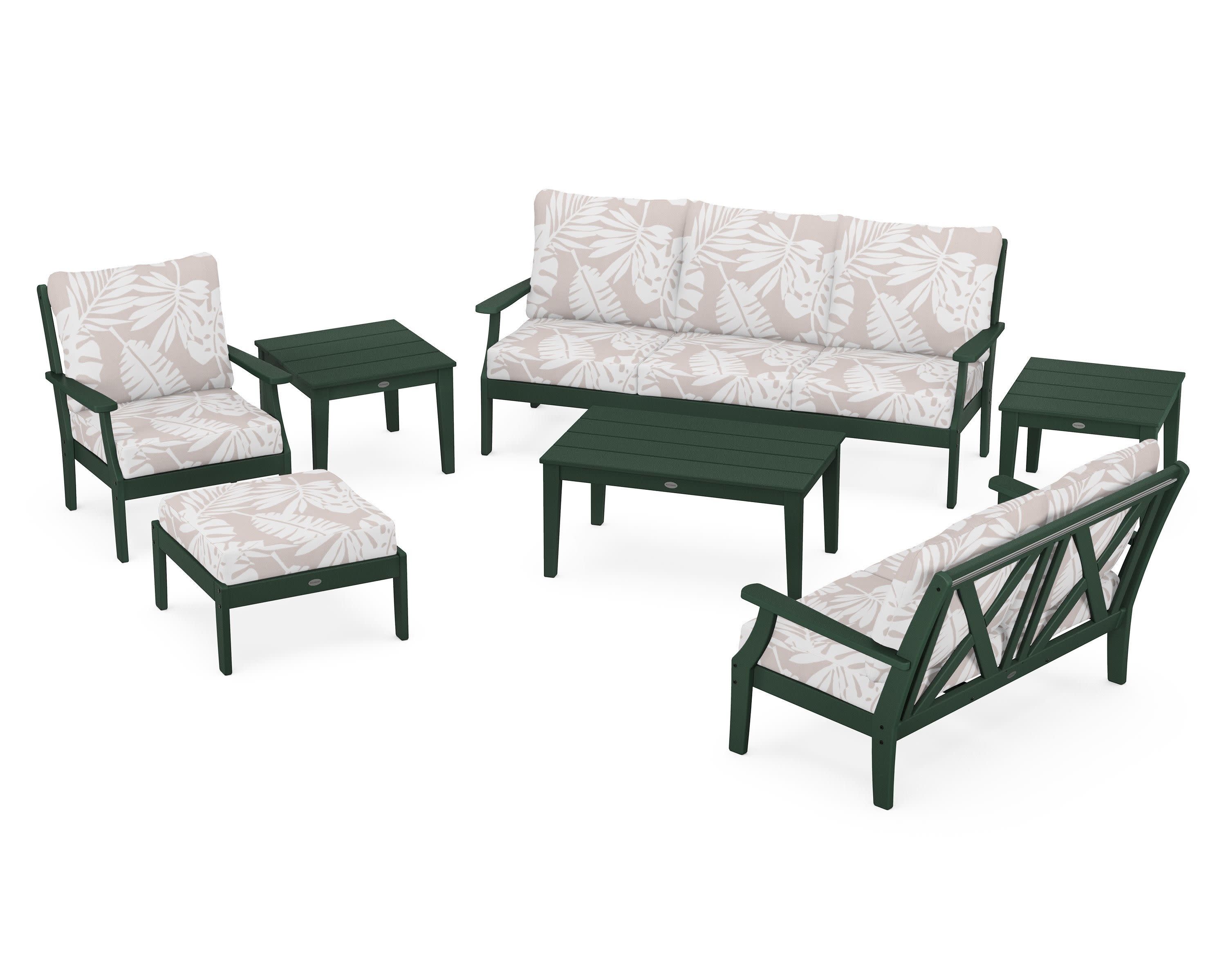 Braxton 7-Piece Deep Seating Set in Green / Leaf Dune Burlap