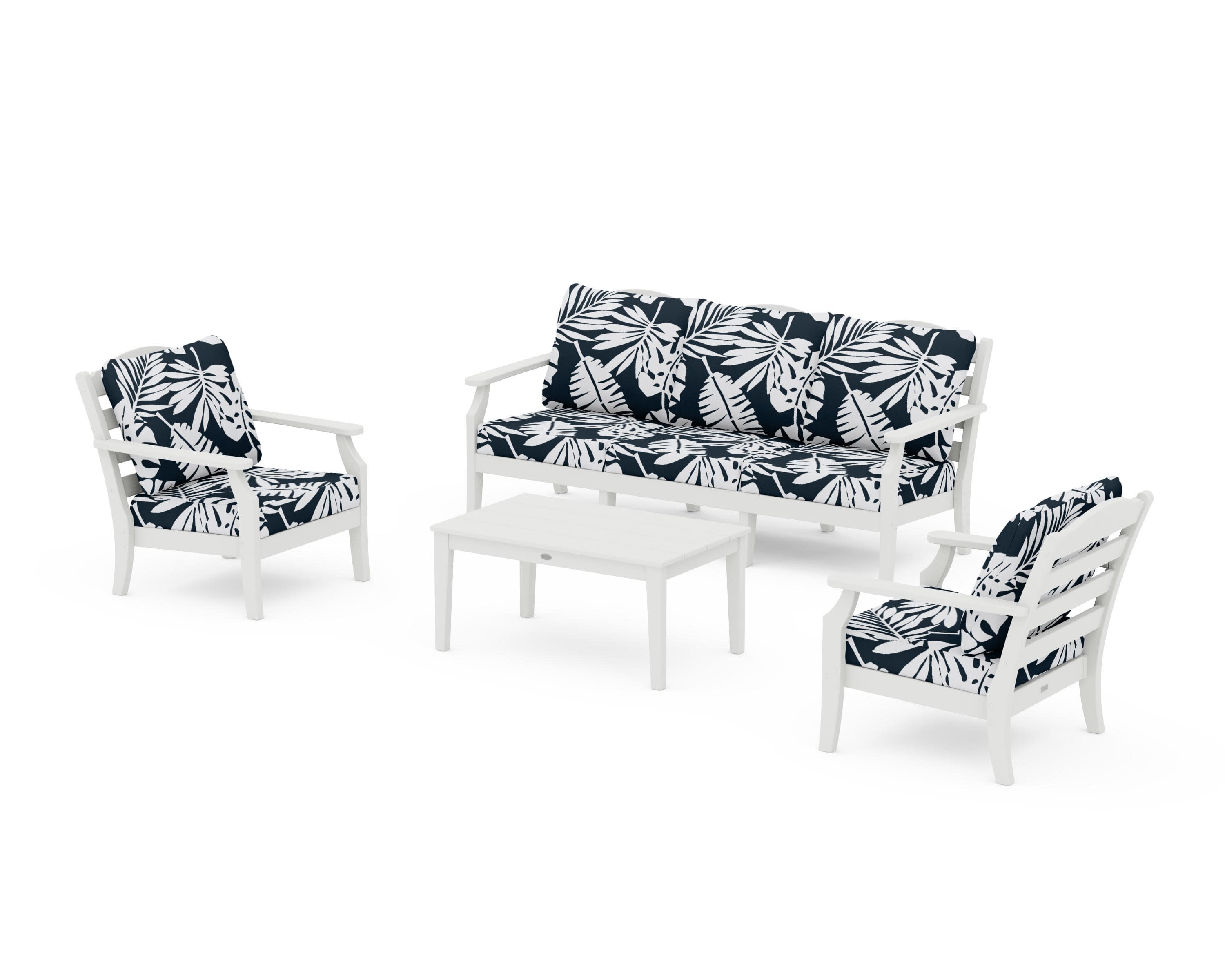 Savannah 4-Piece Deep Seating Set with Sofa in Vintage White / Leaf Marine Indigo