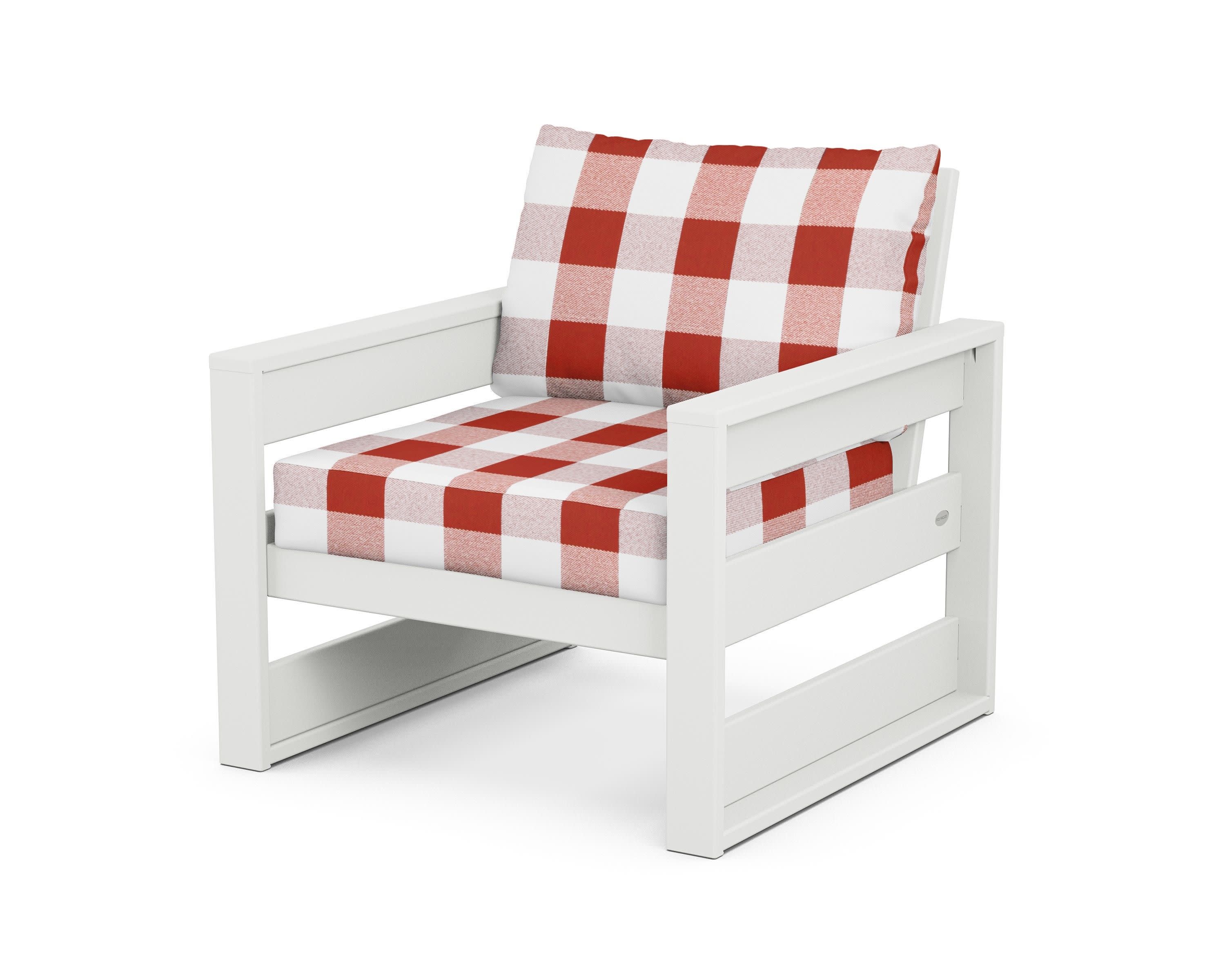 Westport Club Chair in White / Buffalo Plaid Crimson