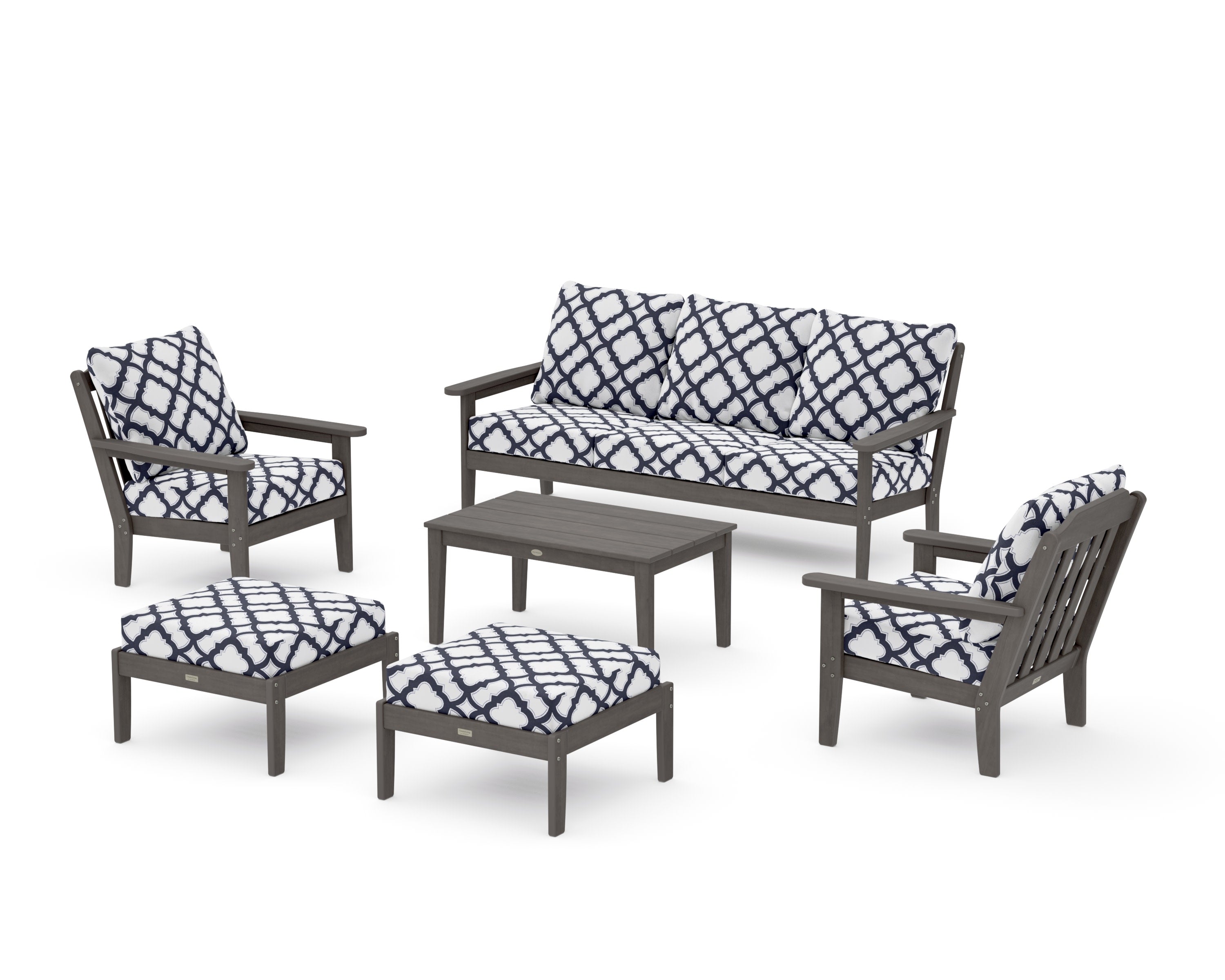 Cottage 6-Piece Lounge Sofa Set in Driftwood / Trellis Navy