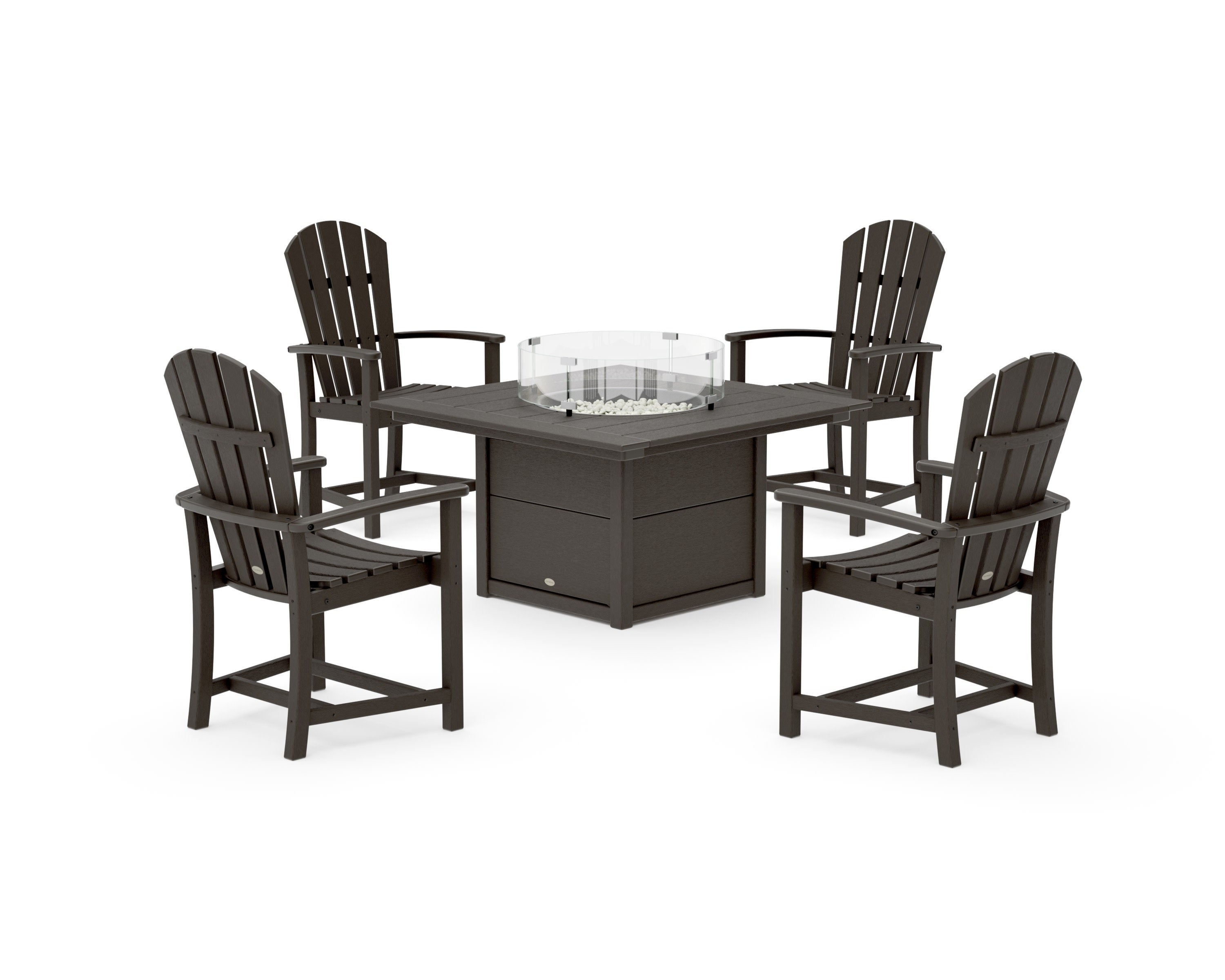 Palm Coast 4-Piece Upright Adirondack Conversation Set with Fire Pit Table in Vintage Coffee