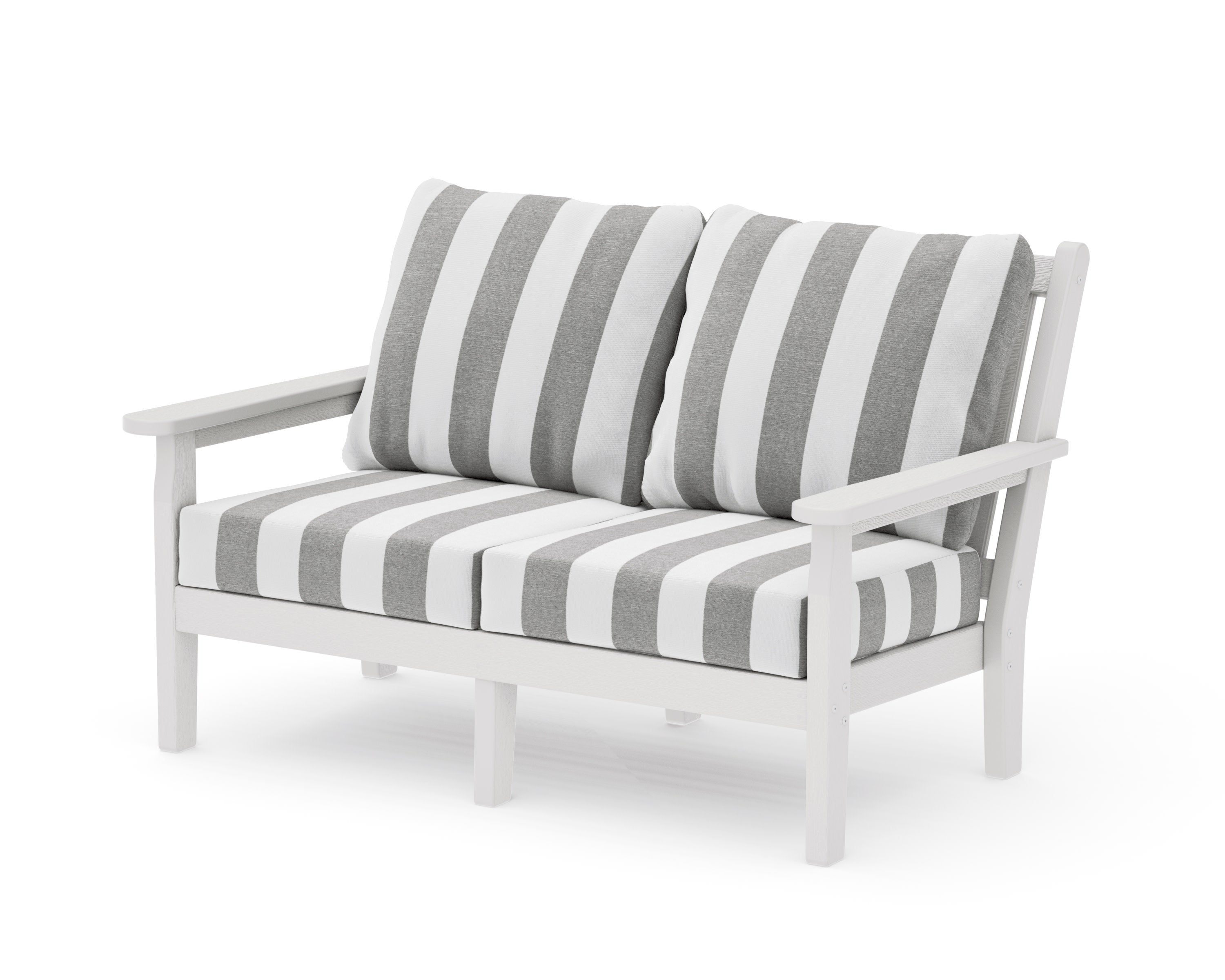 Chippendale Deep Seating Loveseat in Vintage White / Cabana Stripe Grey Mist