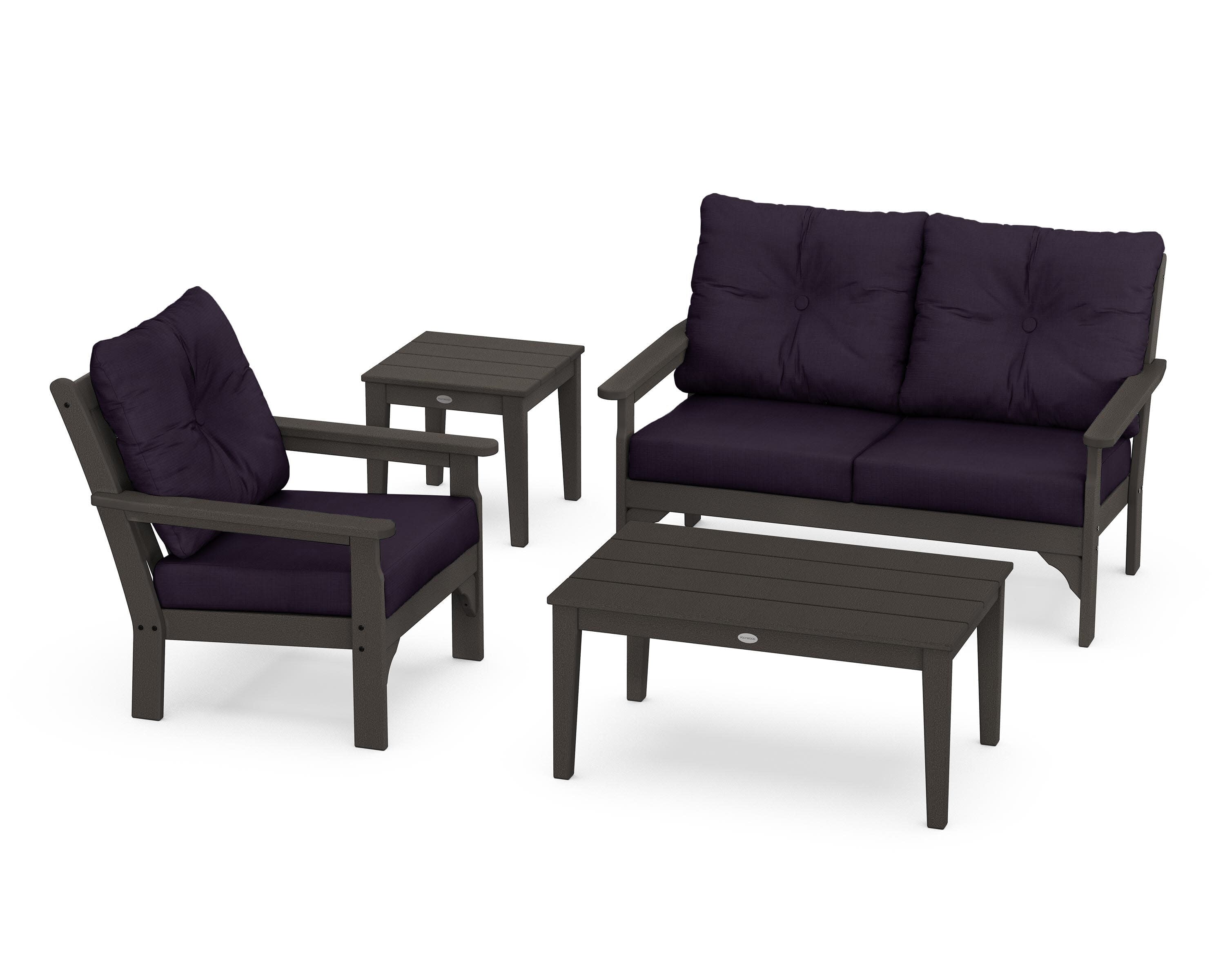 Vineyard 4-Piece Deep Seating Set in Vintage Coffee / Navy Linen