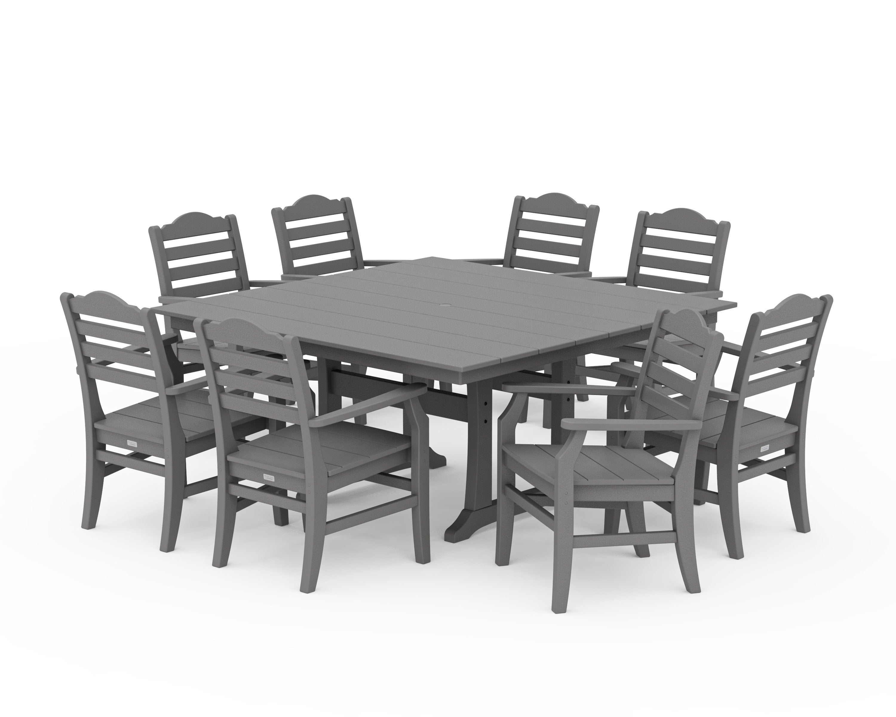 Savannah 9-Piece Square Farmhouse Dining Set with Trestle Legs in Slate Grey
