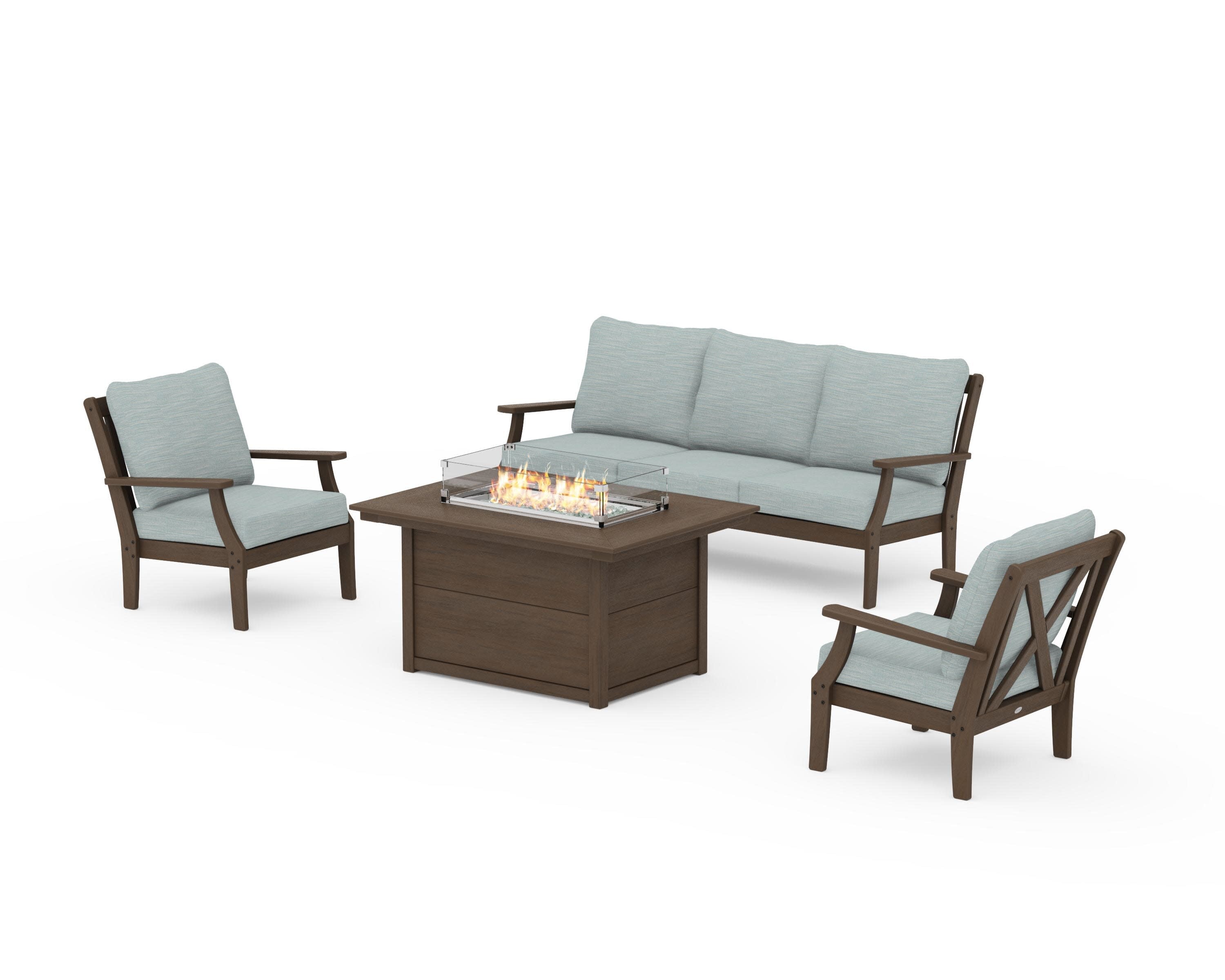 Braxton Deep Seating Fire Pit Table Set in Kona / Soothe Mist