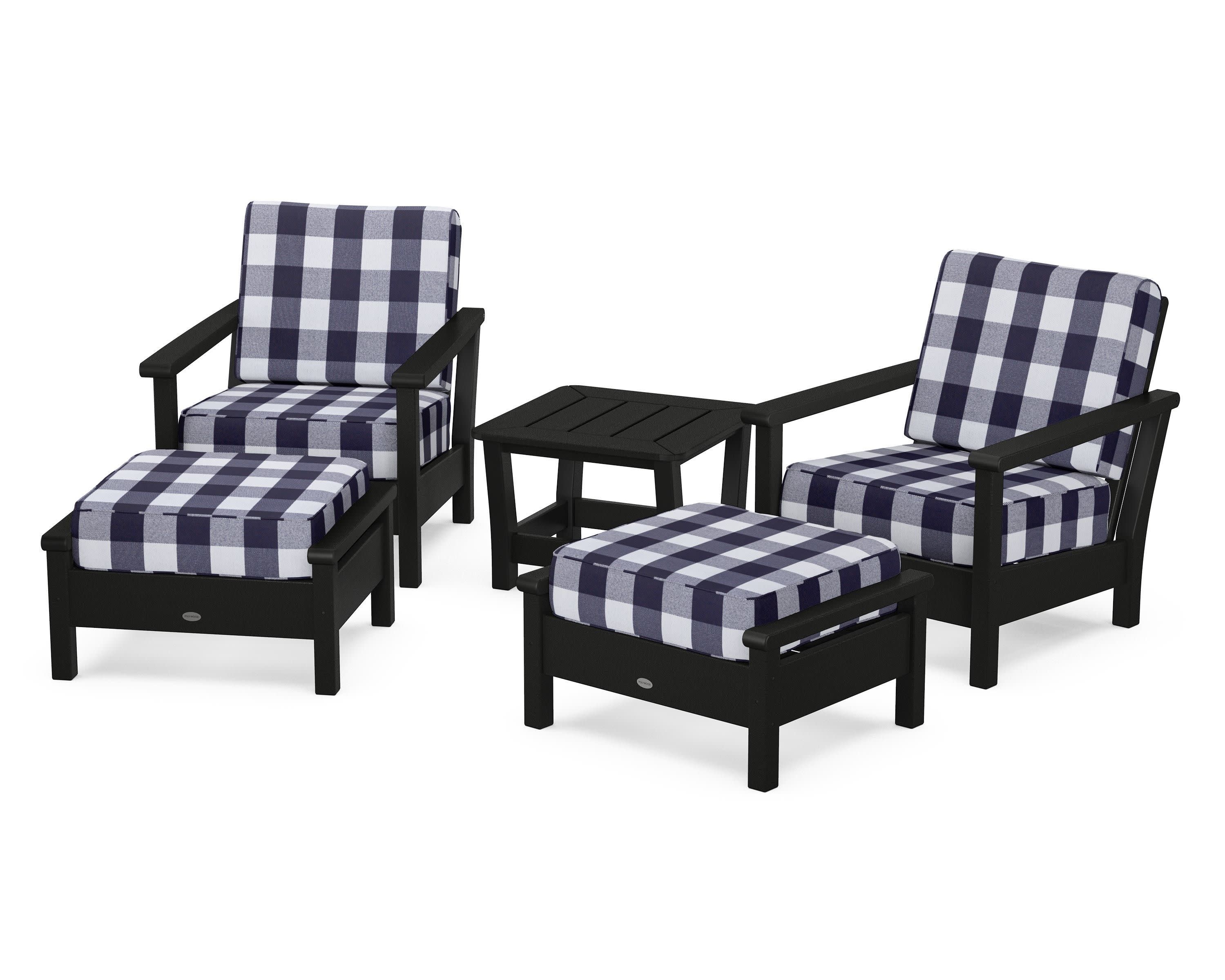 Harbour 5-Piece Deep Seating Chair Set in Black / Buffalo Plaid Navy