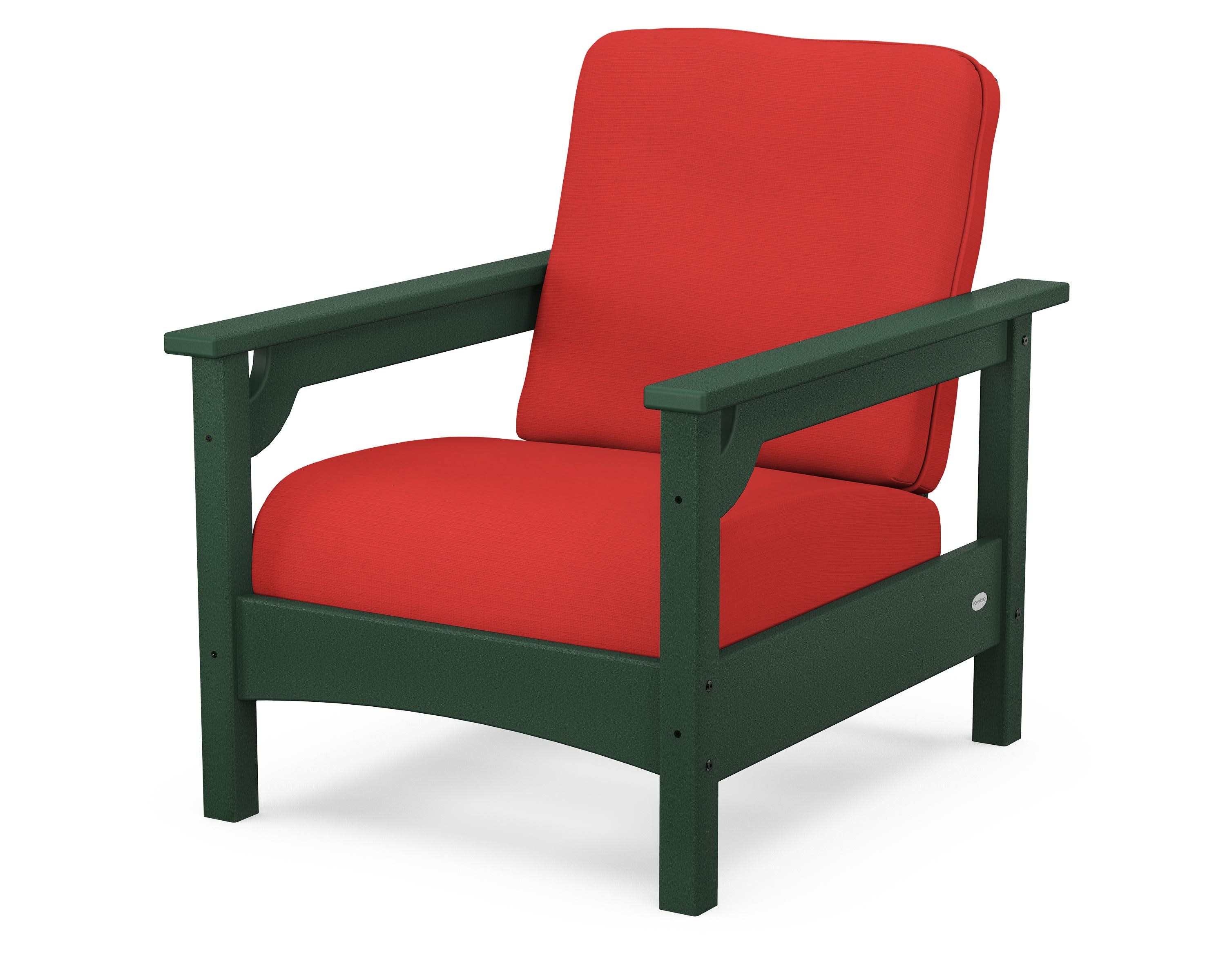 Club Chair in Green / Crimson Linen