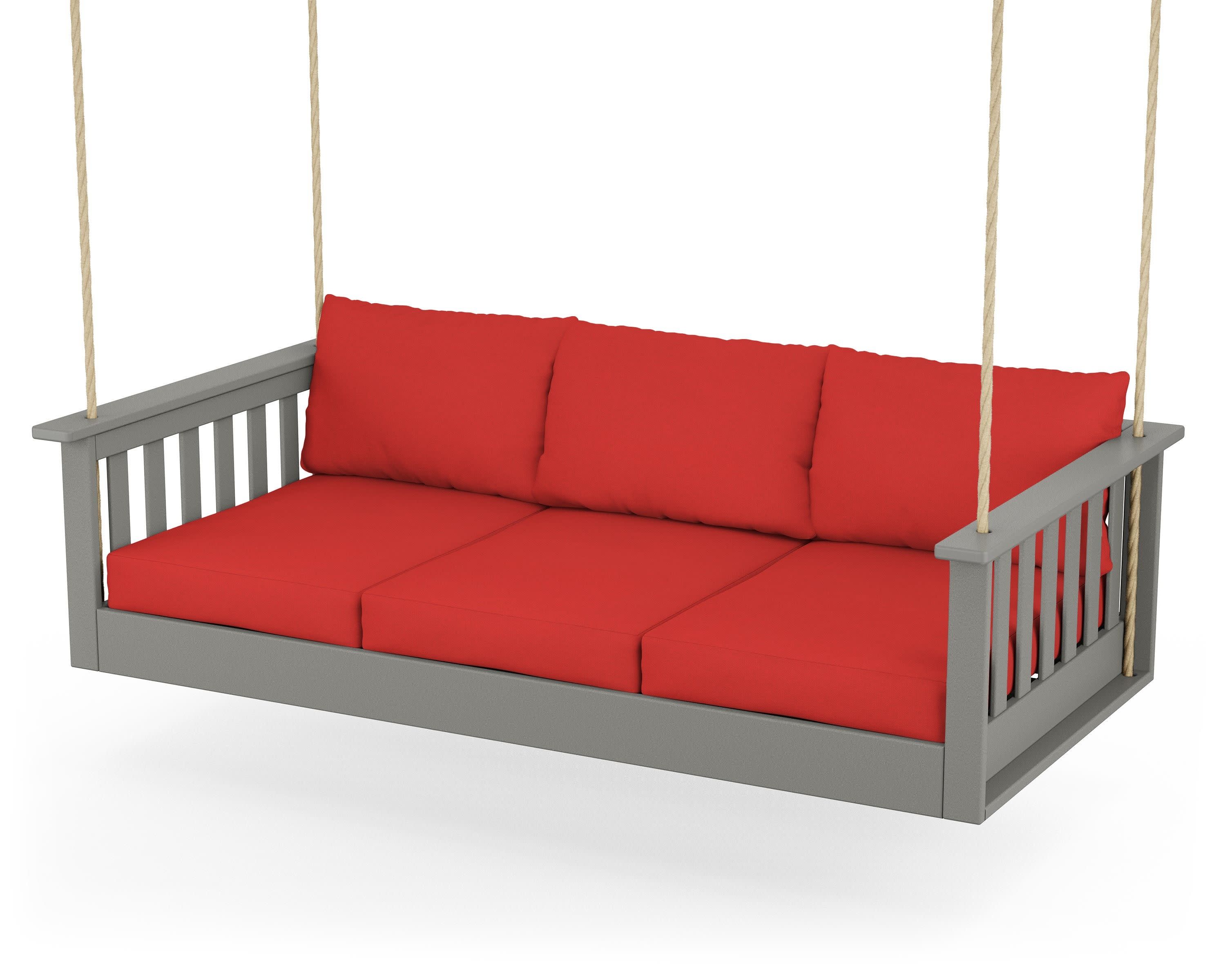 Vineyard Daybed Swing in Slate Grey / Crimson Linen