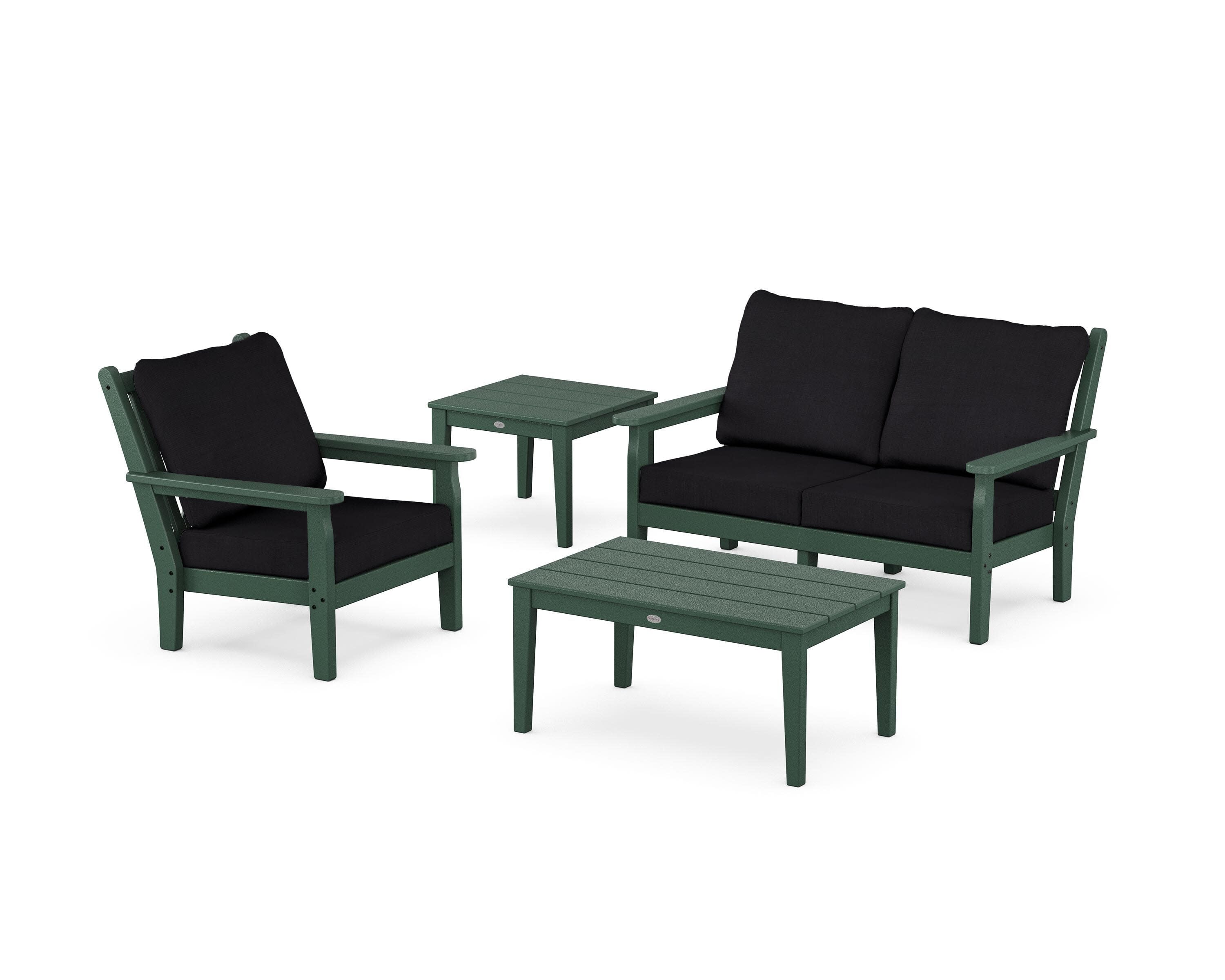 Chippendale 4-Piece Deep Seating Set in Green / Midnight Linen