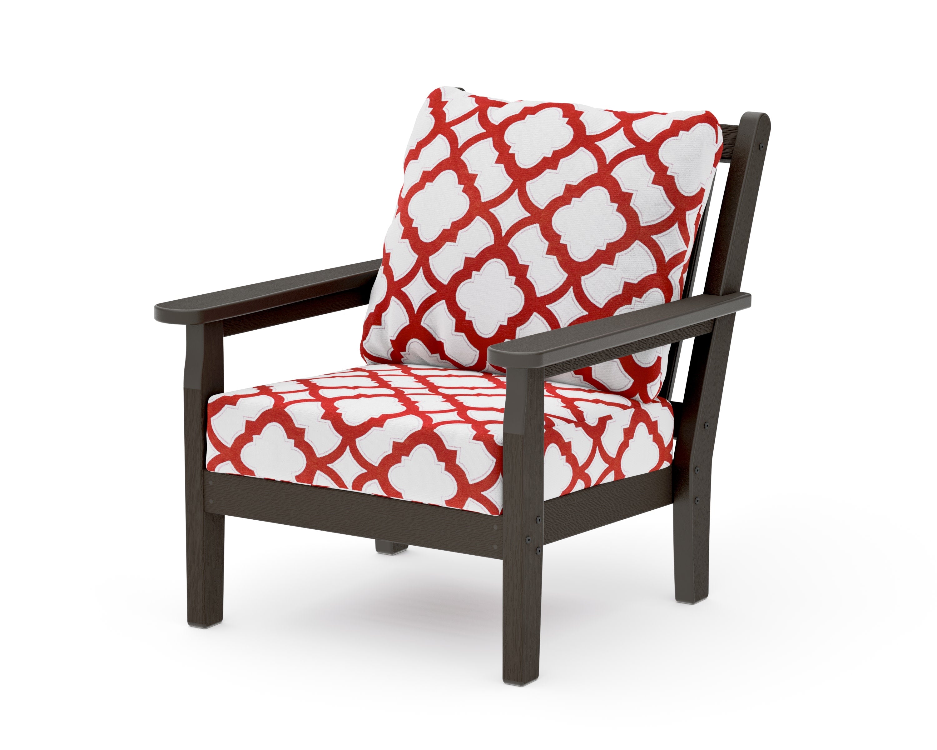 Chippendale Deep Seating Chair in Vintage Coffee / Trellis Crimson