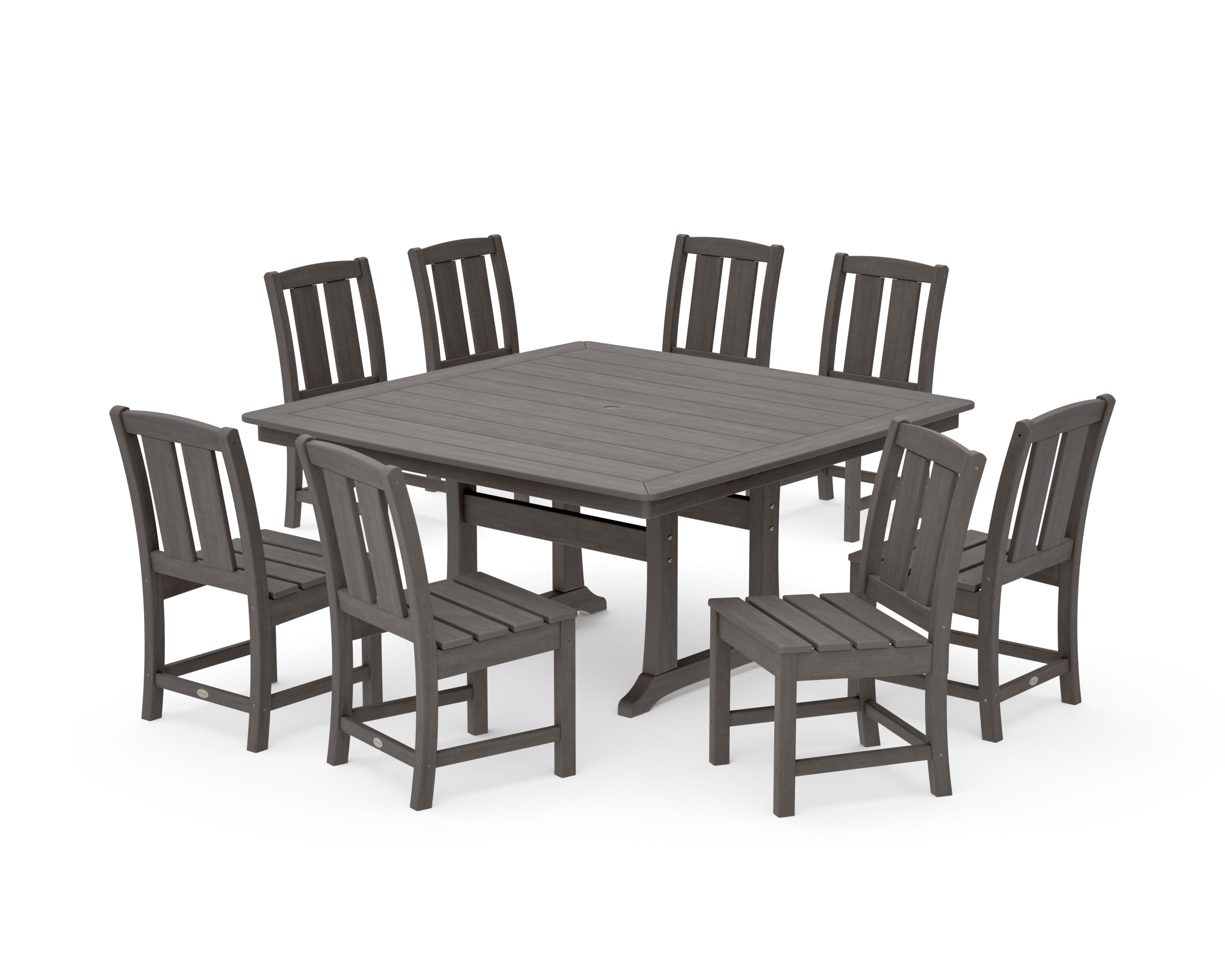 Mission Side Chair 9-Piece Square Dining Set with Trestle Legs in Driftwood