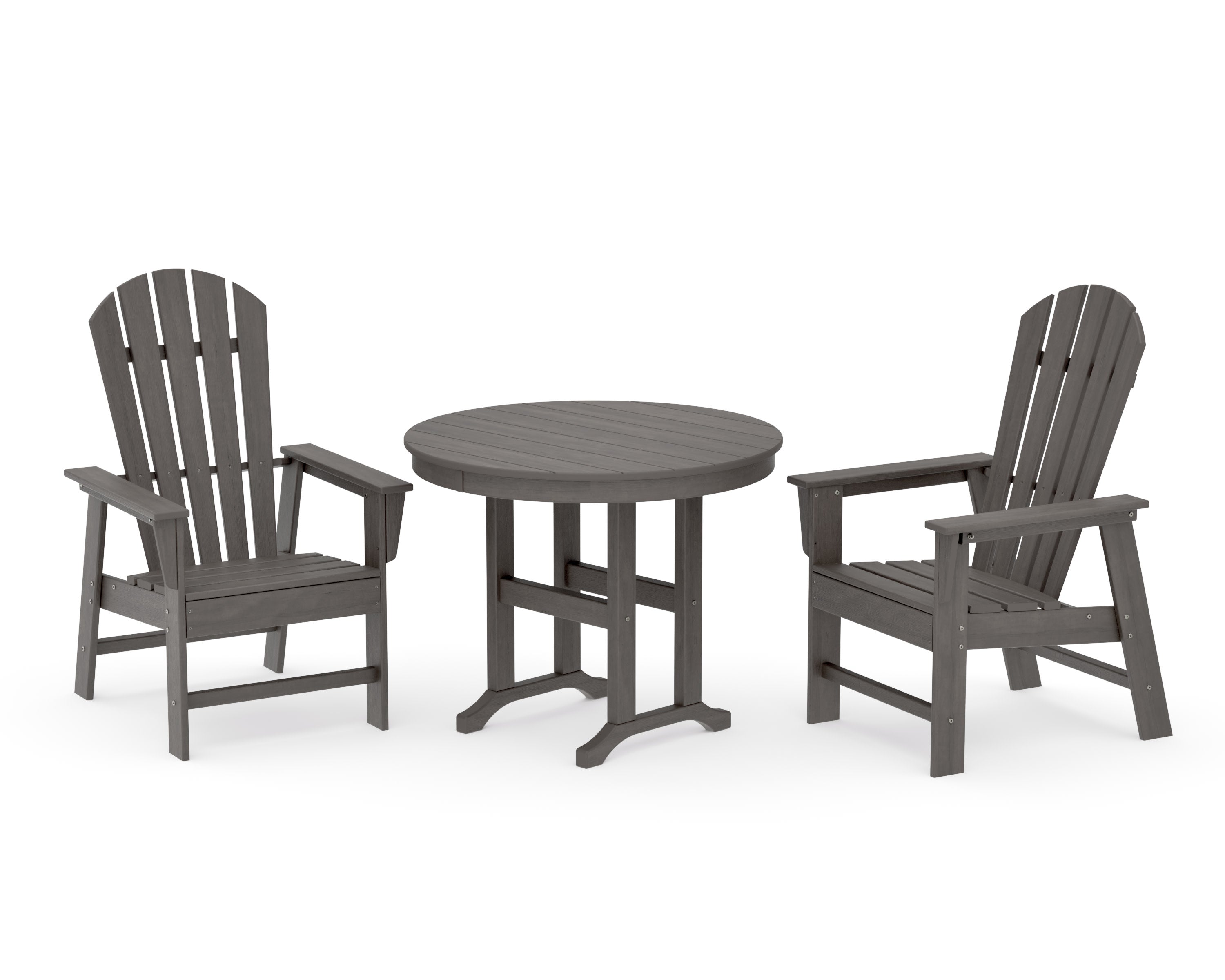 South Beach 3-Piece Round Farmhouse Dining Set in Driftwood