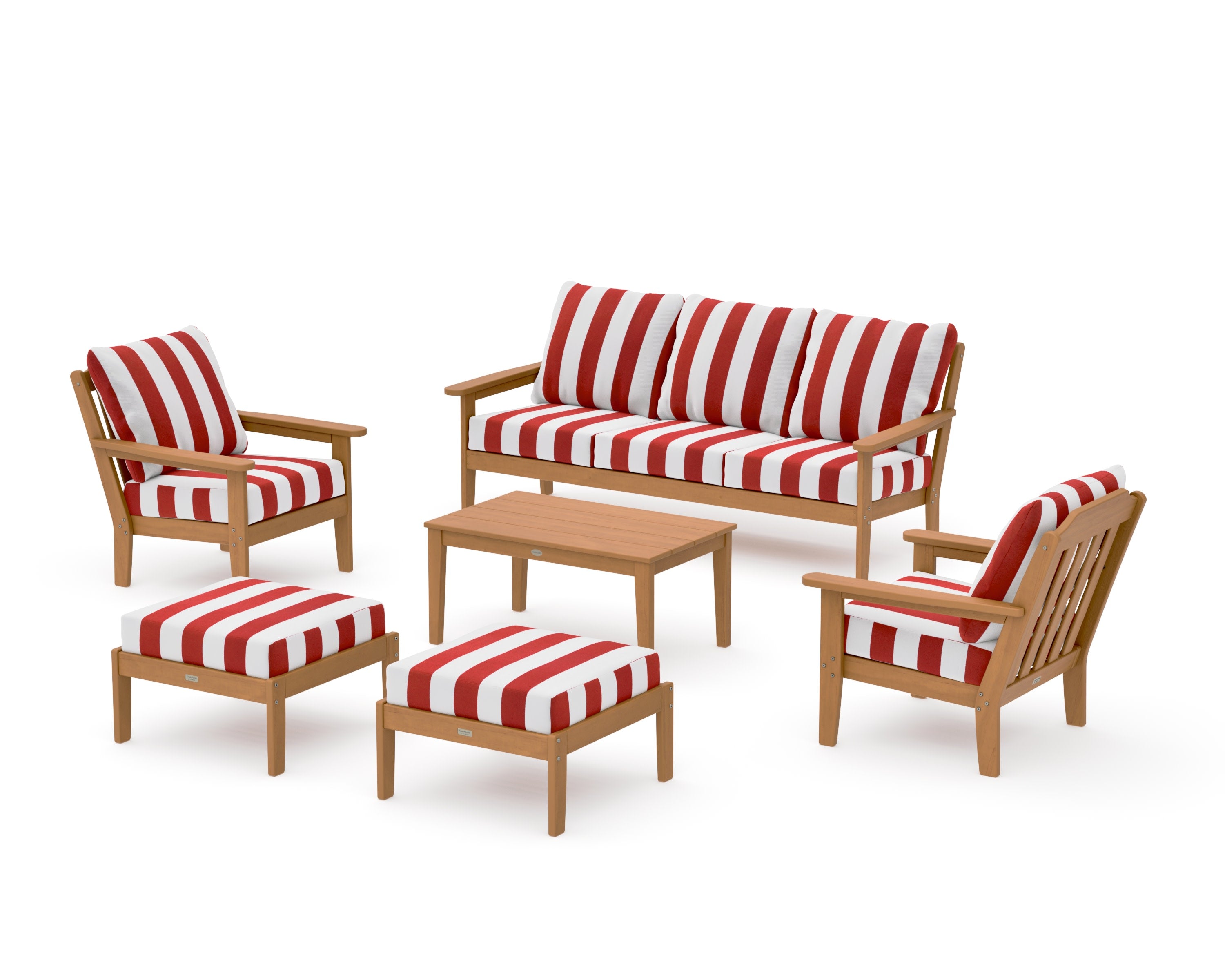 Cottage 6-Piece Lounge Sofa Set in Natural / Cabana Stripe Crimson