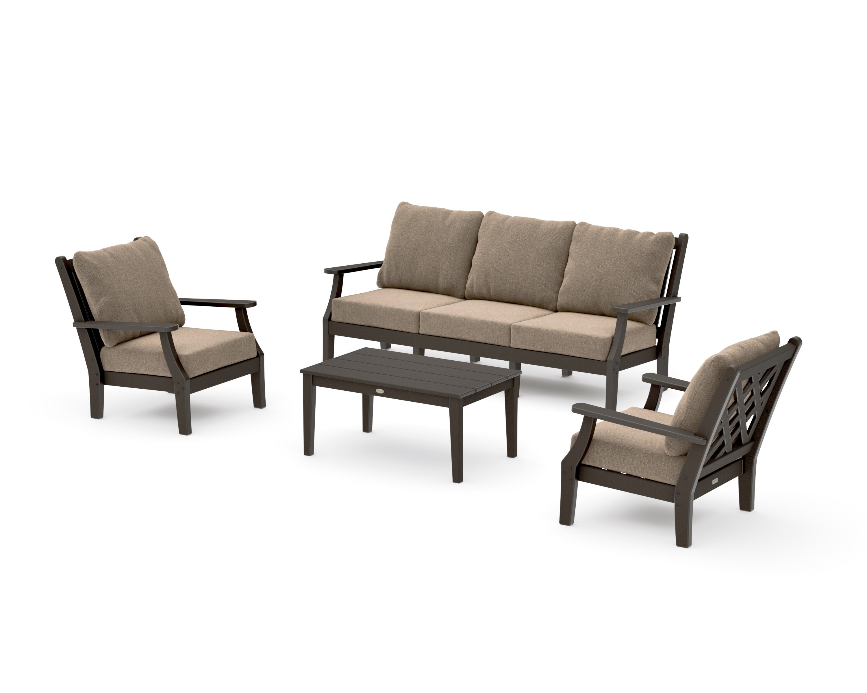 Wovendale 4-Piece Deep Seating Set with Sofa in Vintage Coffee / Spiced Burlap