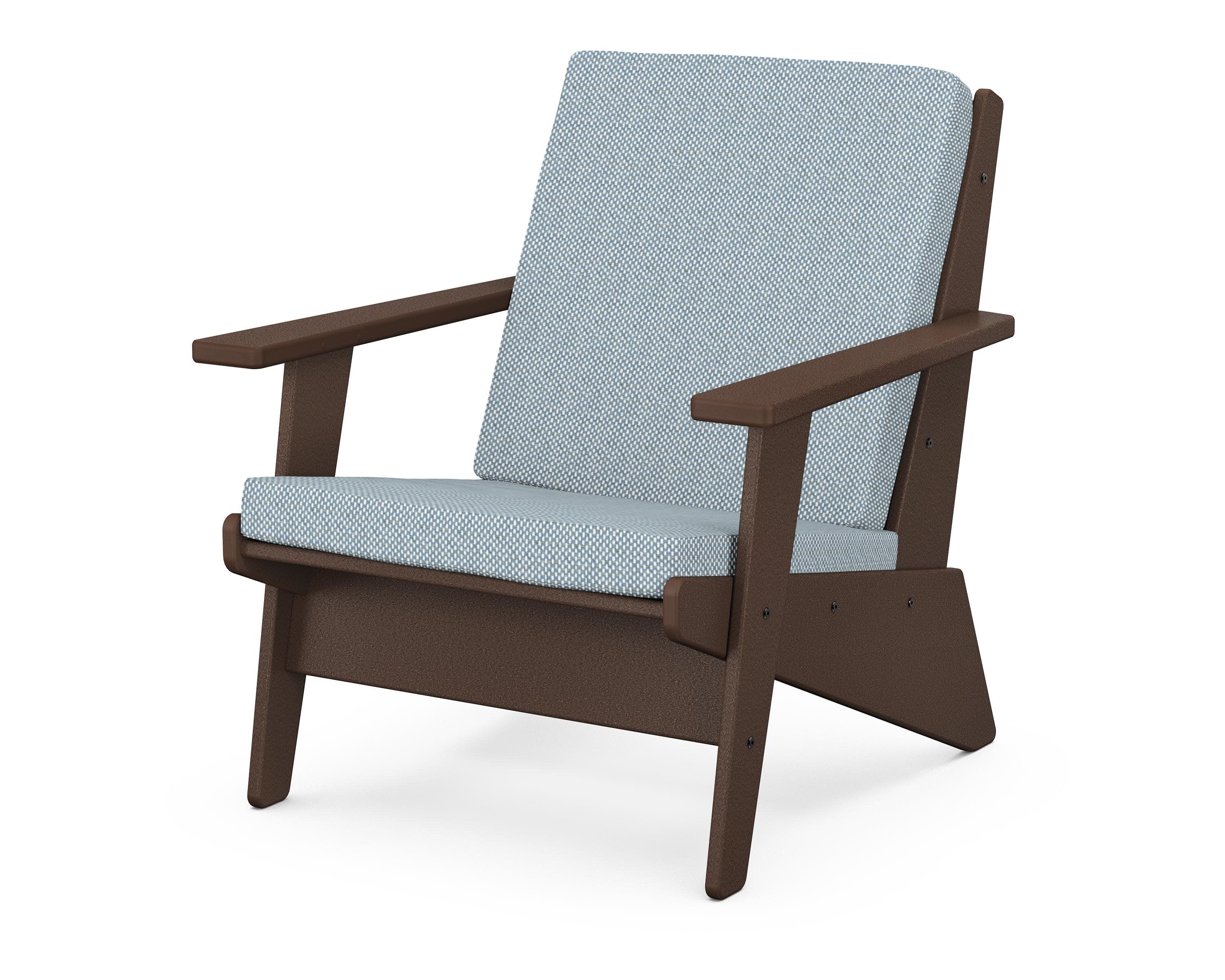 Riviera Modern Lounge Chair in Mahogany / Exhale Sky