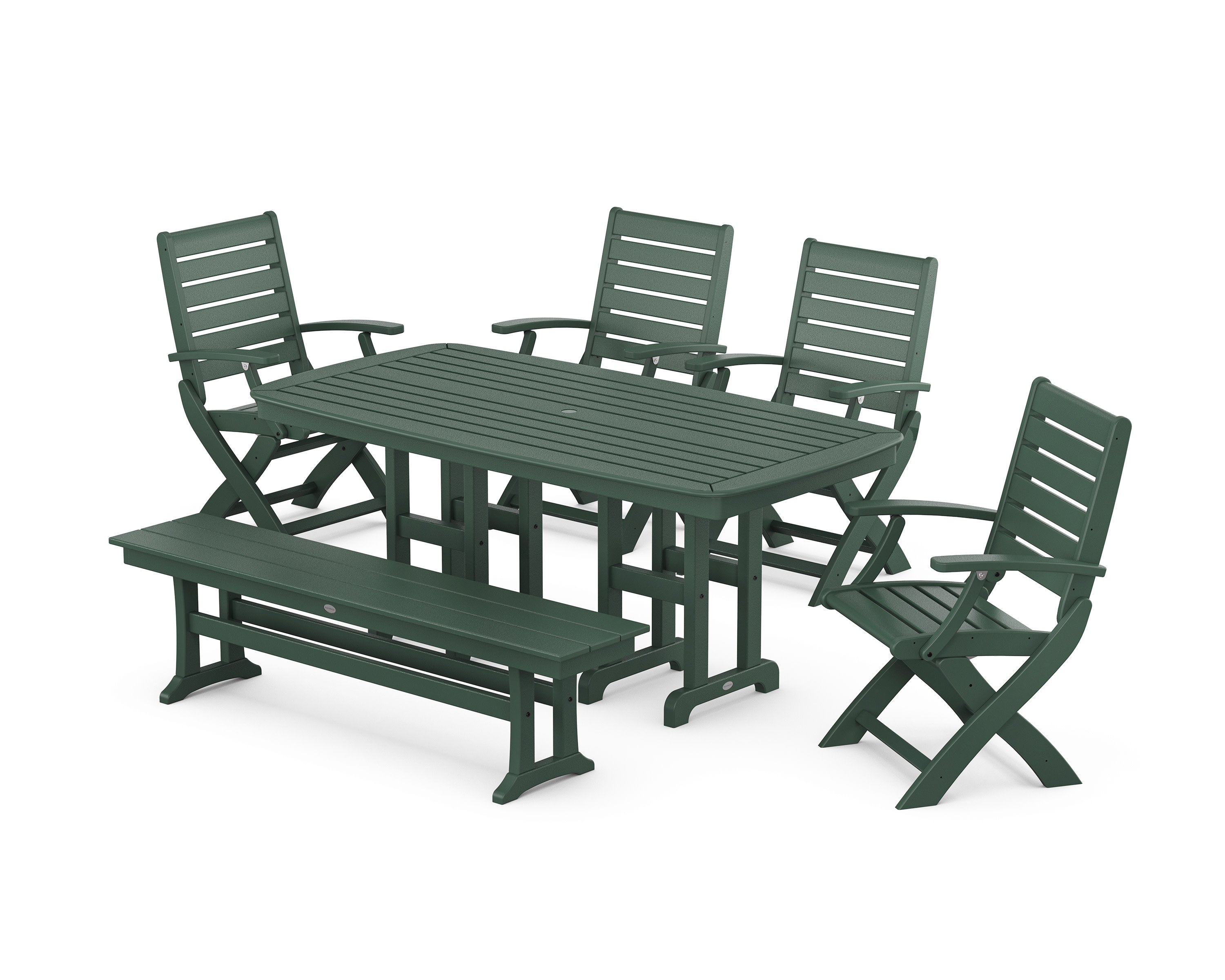 Signature Folding Chair 6-Piece Dining Set with Bench in Green