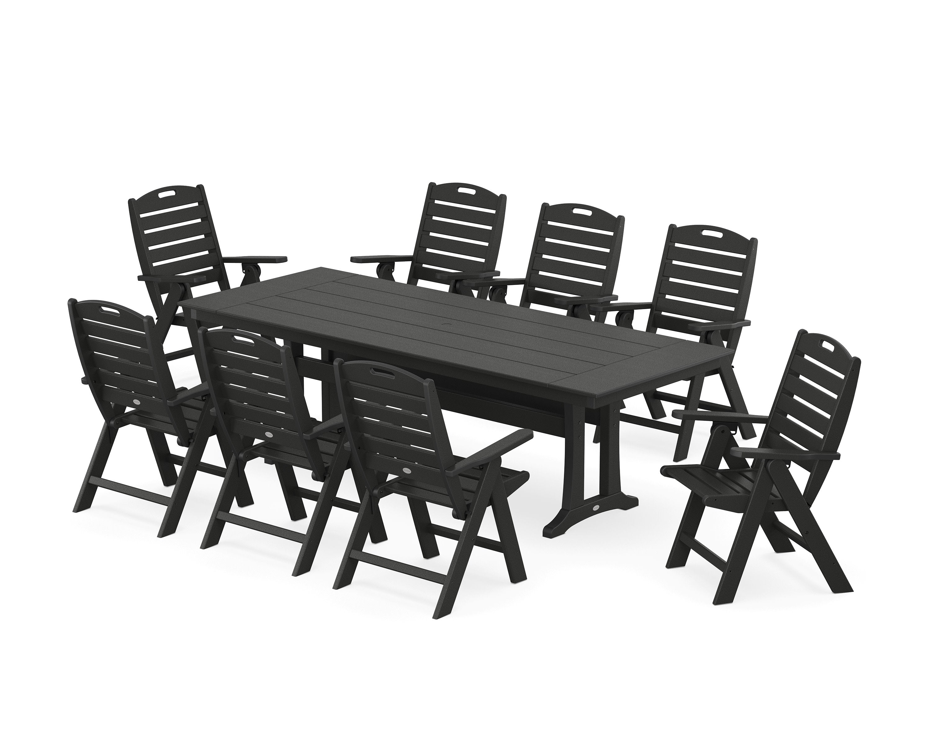 Nautical Highback 9-Piece Farmhouse Dining Set with Trestle Legs in Black
