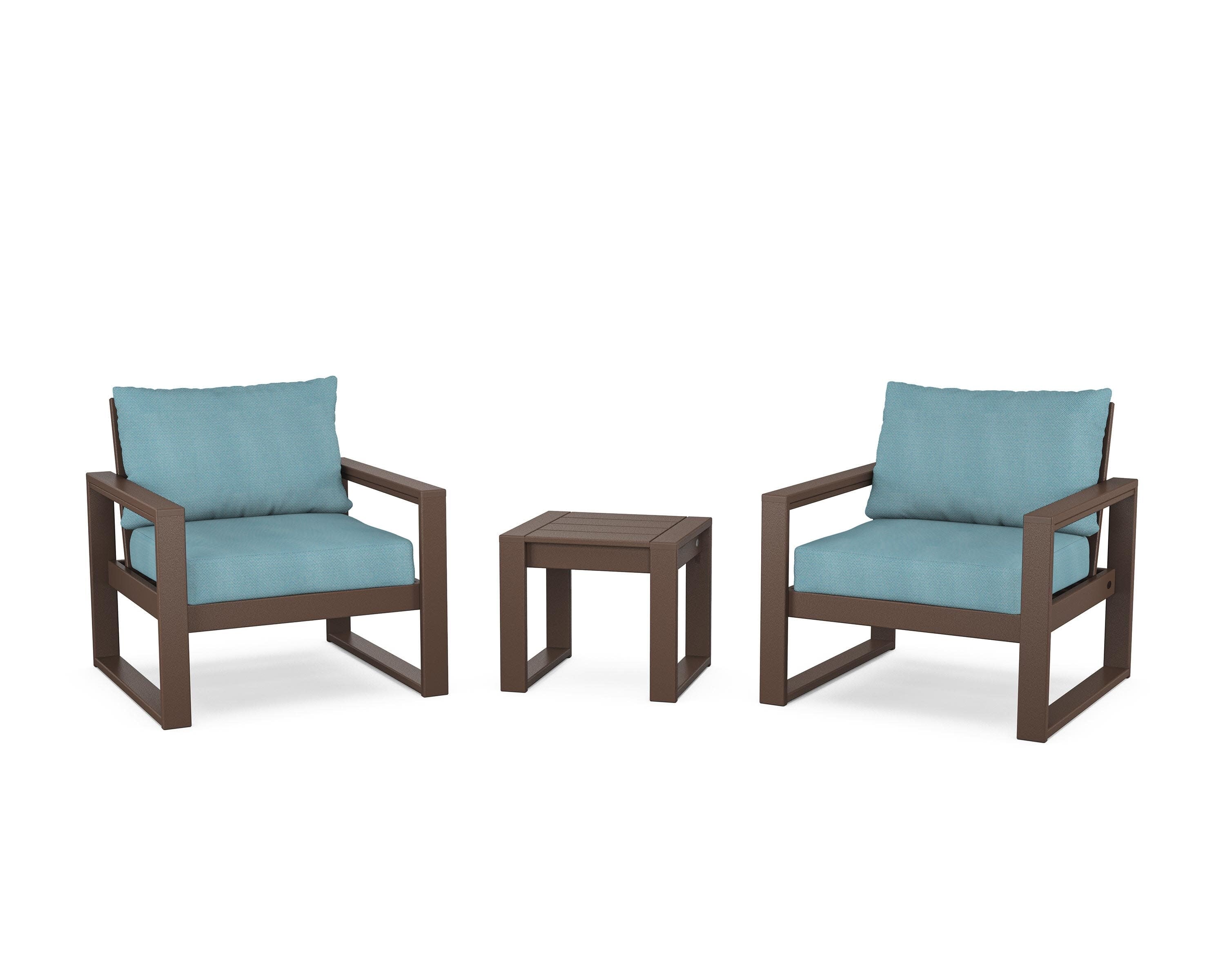 EDGE Sectional 3-Piece Deep Seating Set in Mahogany / Lattice Sky Blue